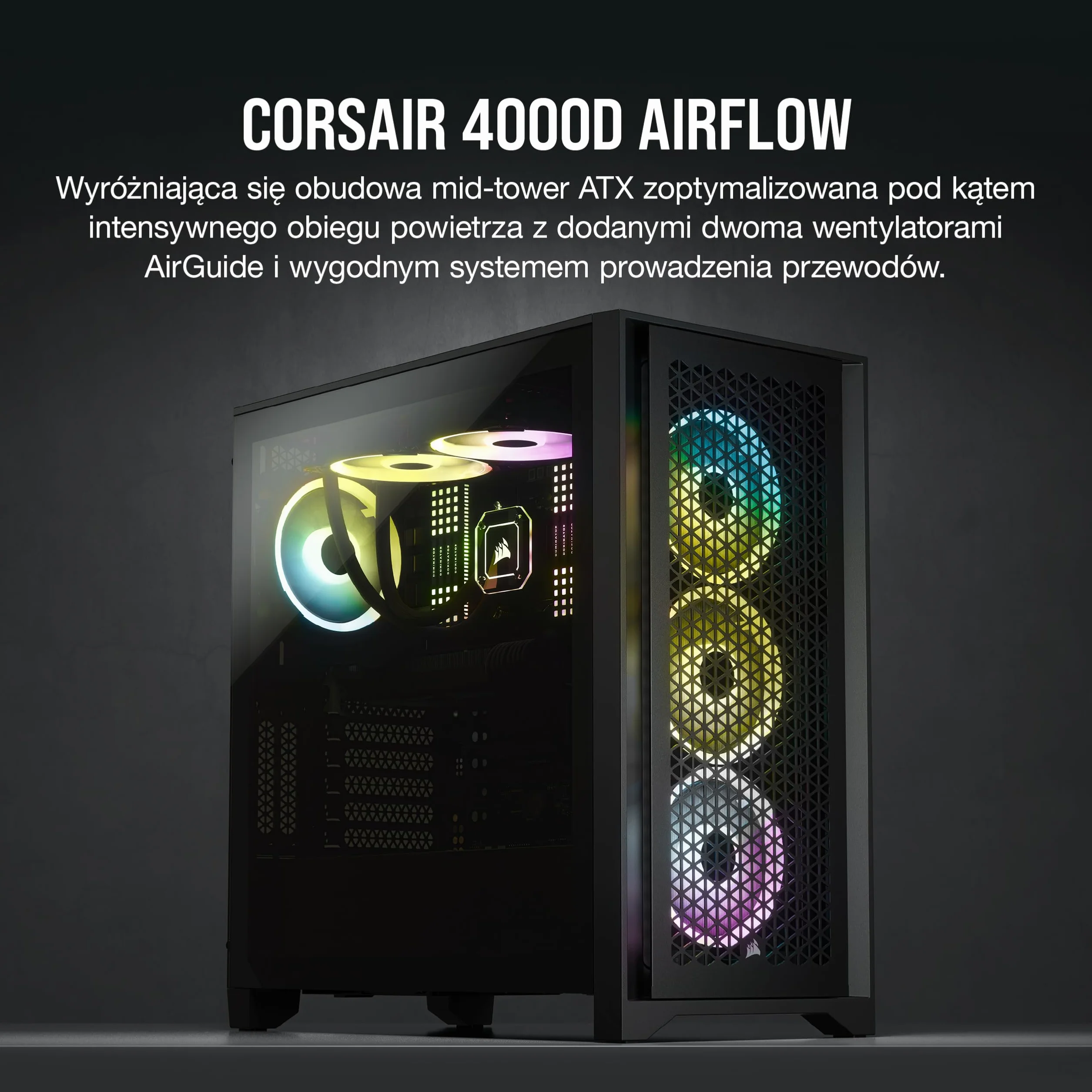 Corsair Obudowa 4000D Airflow Mid-Tower-ATX ze szkłem hartowanym (przednia osłona o dużej przepustowości powietrza, osłona boczna ze szkła hartowanego, dwa w zakresie dostawy wentylatory 120 mm)
