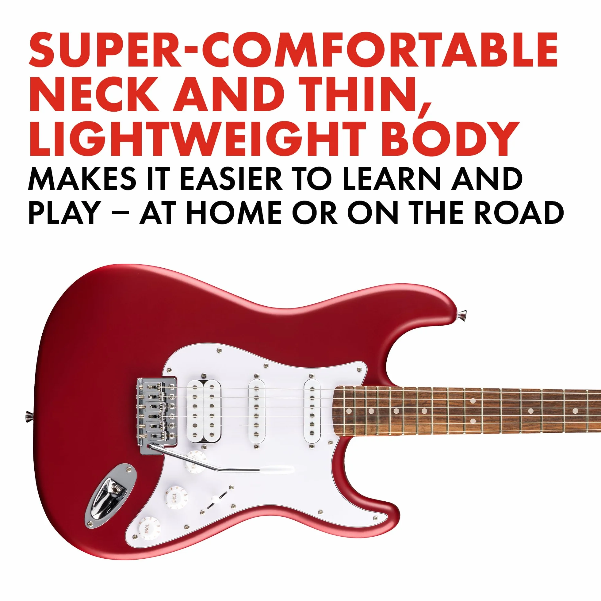 Squier by Fender Debut Collection HSS Stratocaster gitara elektryczna, podstrunnica Laurel, biała maskownica, Dakota Red