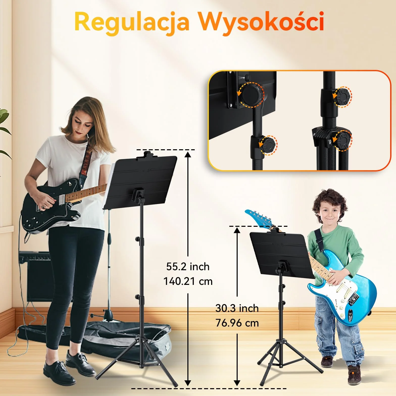 K Kasonic Składany Stojak na Nuty, 2 w 1 Składany Stojak na Nuty z Folderem na Nuty, Przenośny Zestaw Stojaka na Książki Muzyczne do Występów, Stojak na Nuty Trójnogowy na Potrzeby Muzyczne, Czarny