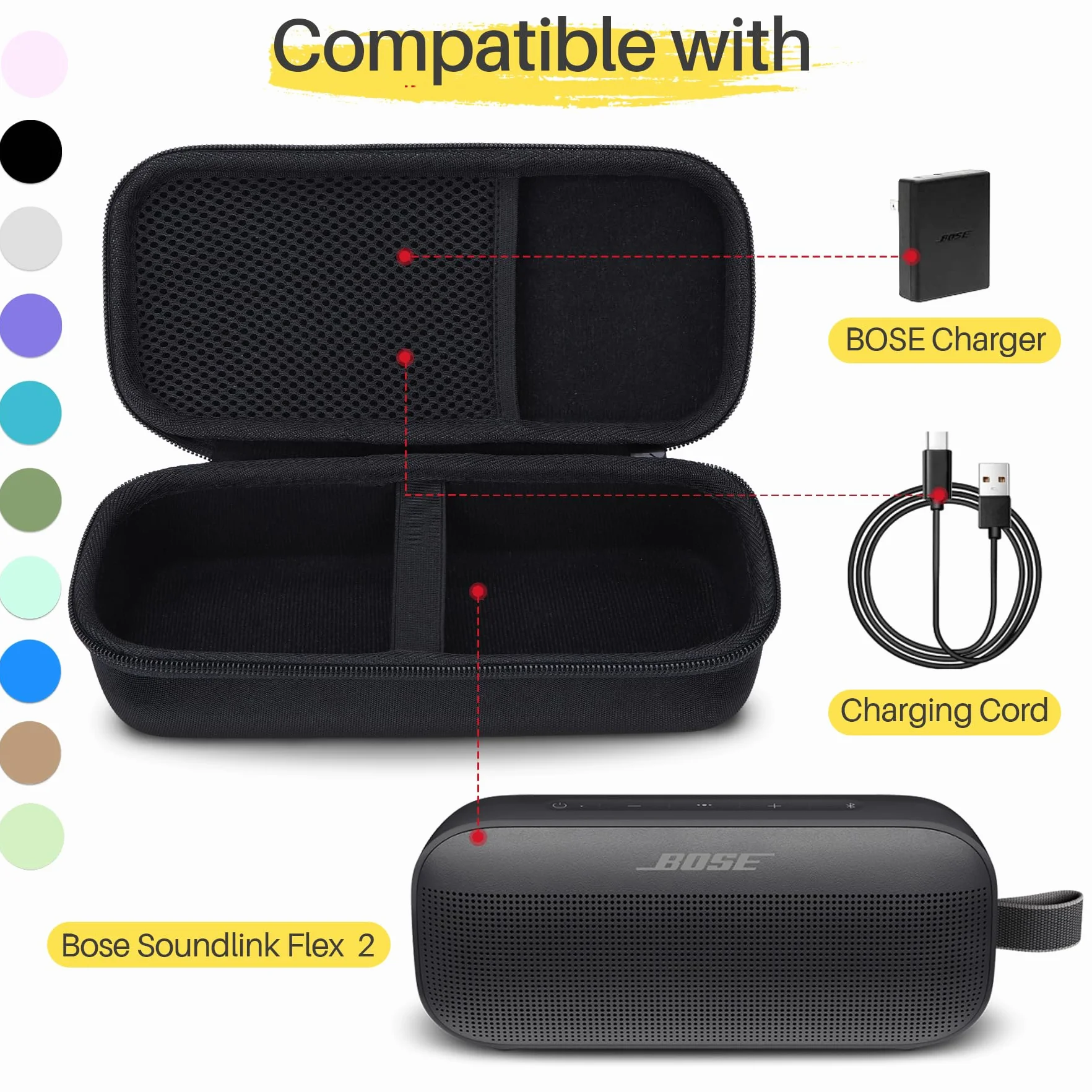 Lebakort Twarde etui kompatybilne z przenośnym głośnikiem Bluetooth Bose SoundLink Flex (2. generacji), Fioletowa obudowa, Hard Case for Soundlink Flex, Nowoczesny