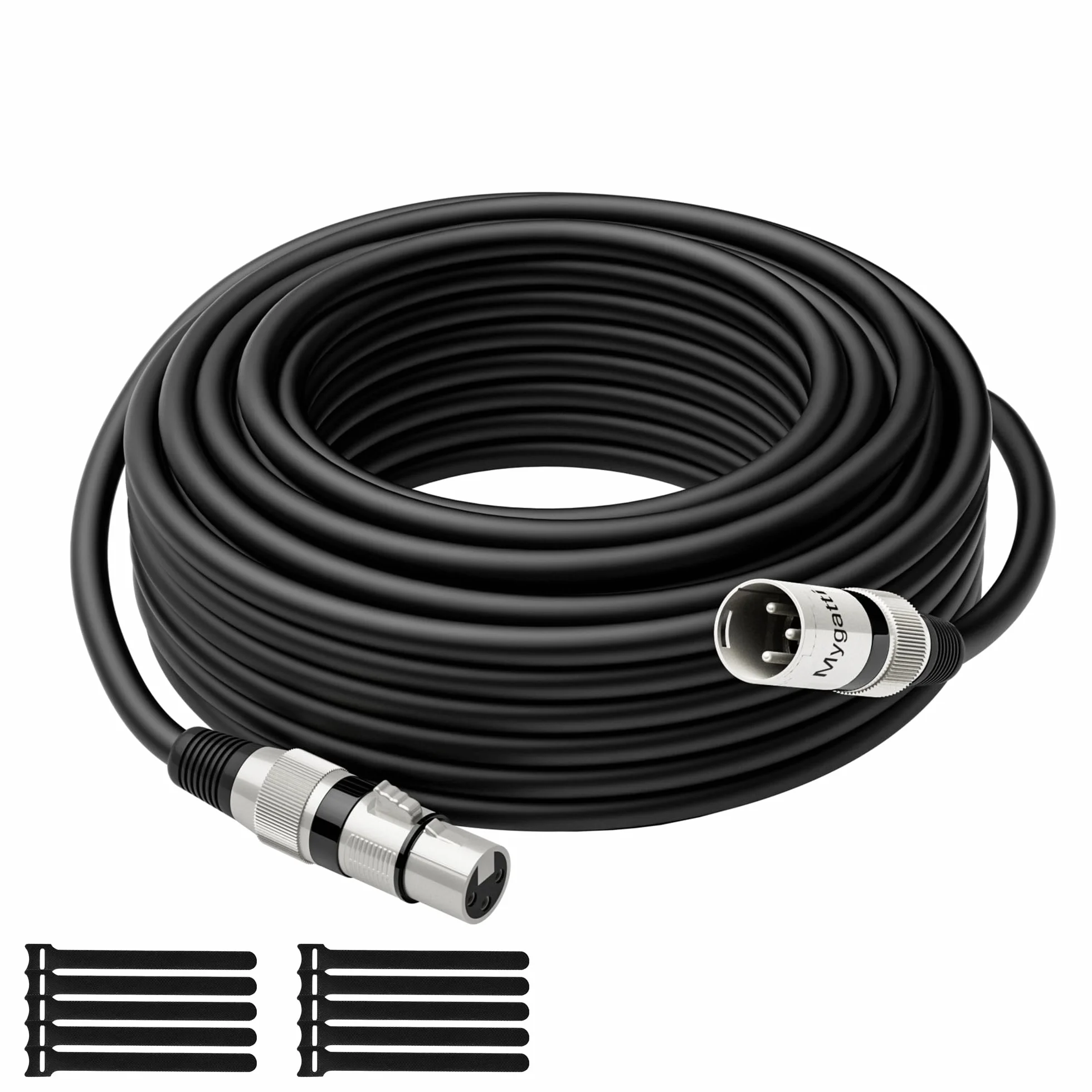 Kabel XLR, kabel mikrofonowy, 40 m (czarny), wtyczka na gniazdo, 3-biegunowy ekranowany, wyważony kabel krosowy, z redukcją EMI i RFI, kompatybilny ze wzmacniaczem, głośnikami + 10 opaskami