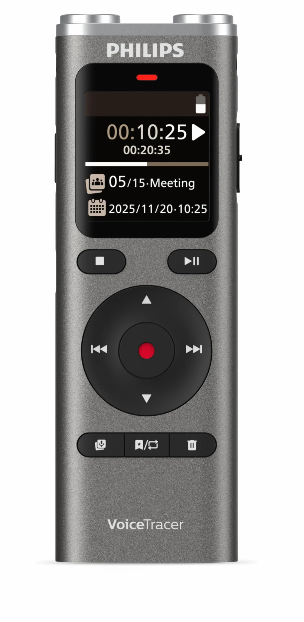 Philips VoiceTracer DVT2075 Rejestrator audio 8 GB MP3 Stereo, akumulator litowo-polimerowy Sembly AI, do rozpoznawania głosu z wieloma głośnikami, tworzenie streszczeń, minut spotkań i