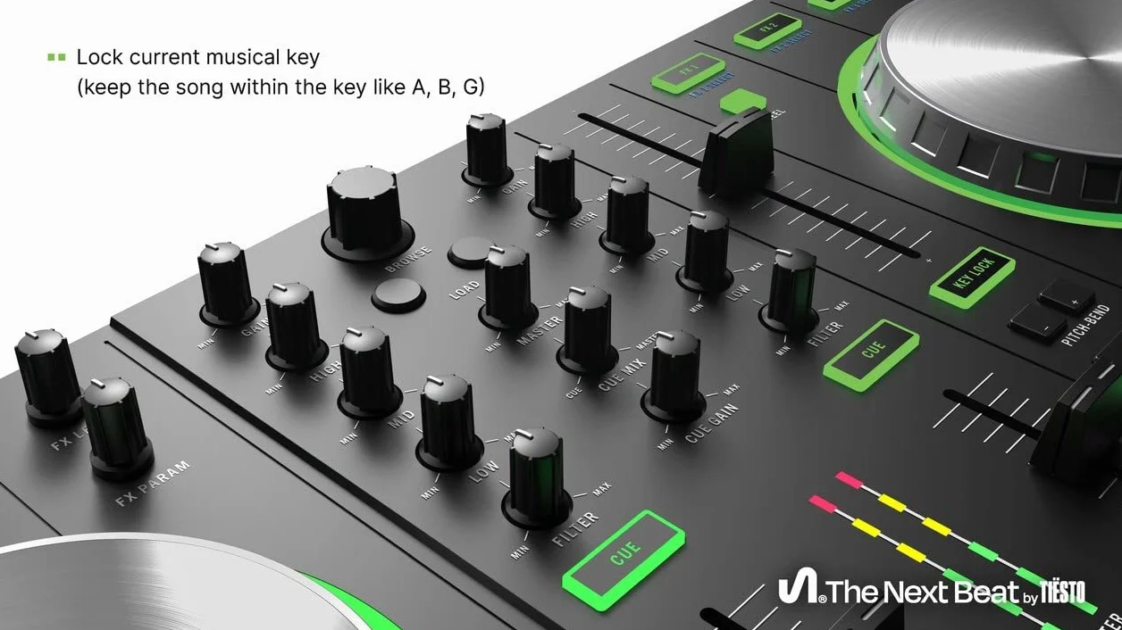 The Next Beat Tiësto DJ Controller - Łatwa profesjonalna nauka - wtyczka brytyjska - Lekcje online i aplikacje DJ w zestawie - bezpłatny 30-dniowy okres próbny muzyki Beatport
