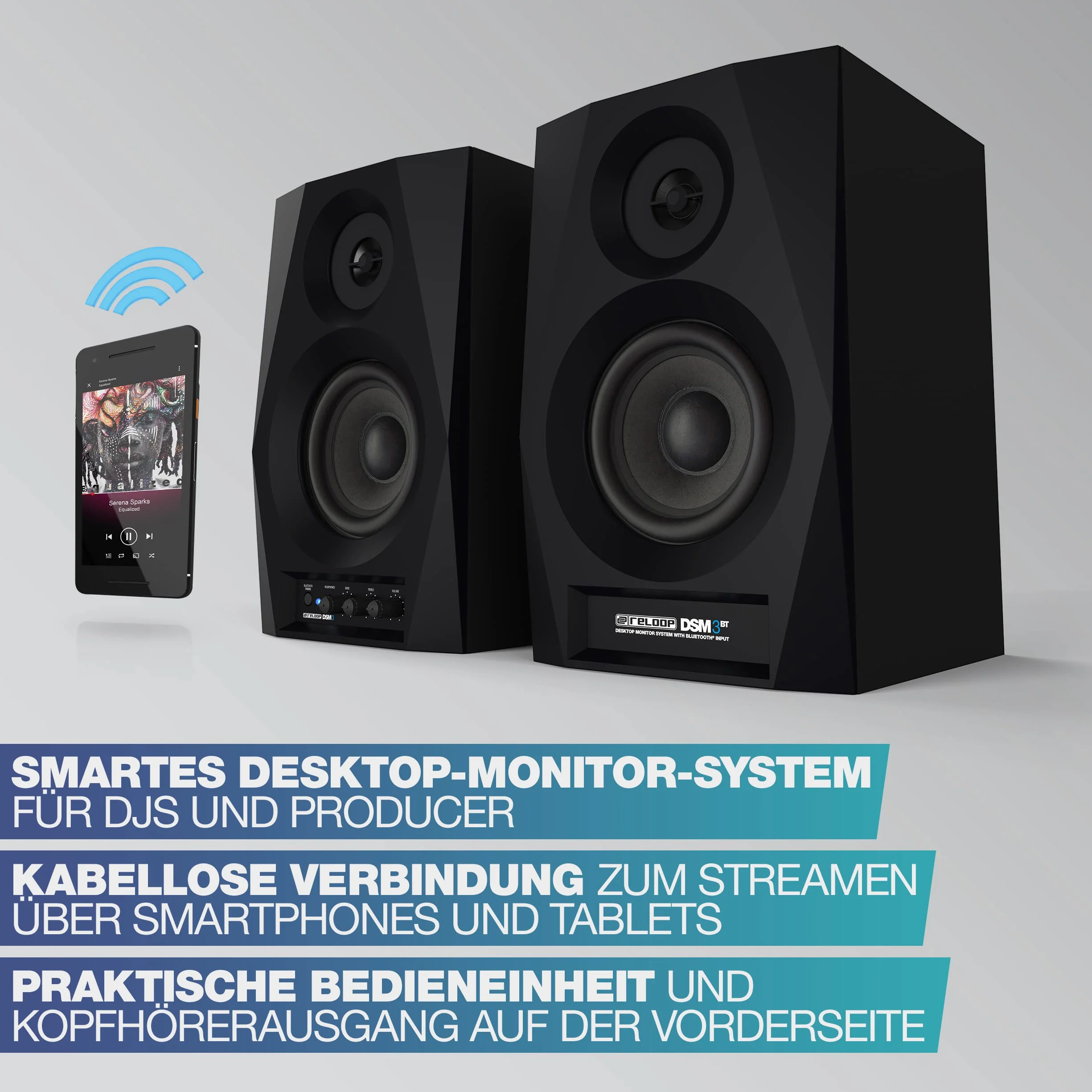 Reloop DSM-3 BT | Bluetooth PC Speaker dla DJ-ów i producentów, Profesjonalny 2-drożny aktywny system monitorowy z wejściem bezprzewodowym, Mocny i zrównoważony dźwięk dla DJ-ów i producentów.