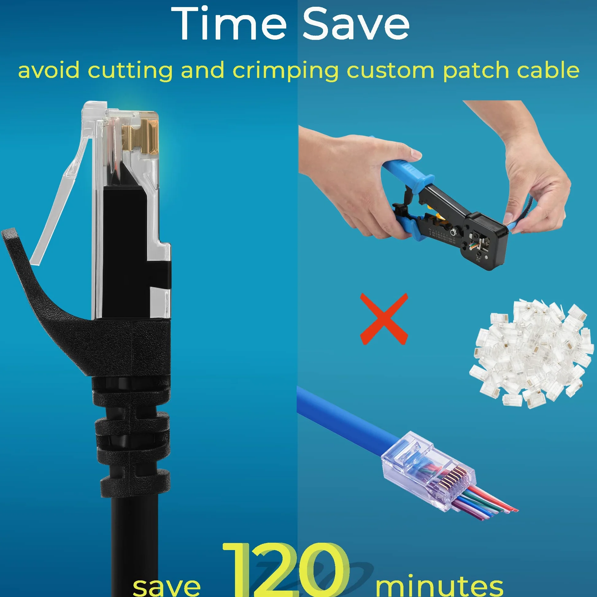 Rapink Patch Cables Cat6 1,5 m (24 sztuki), kabel krosowy Ethernet 10G, kabel krosowy Cat 6 do panelu krosowniczego do przełącznika, elastyczny kabel Ethernet Cat 6 z pozłacanym czarnym