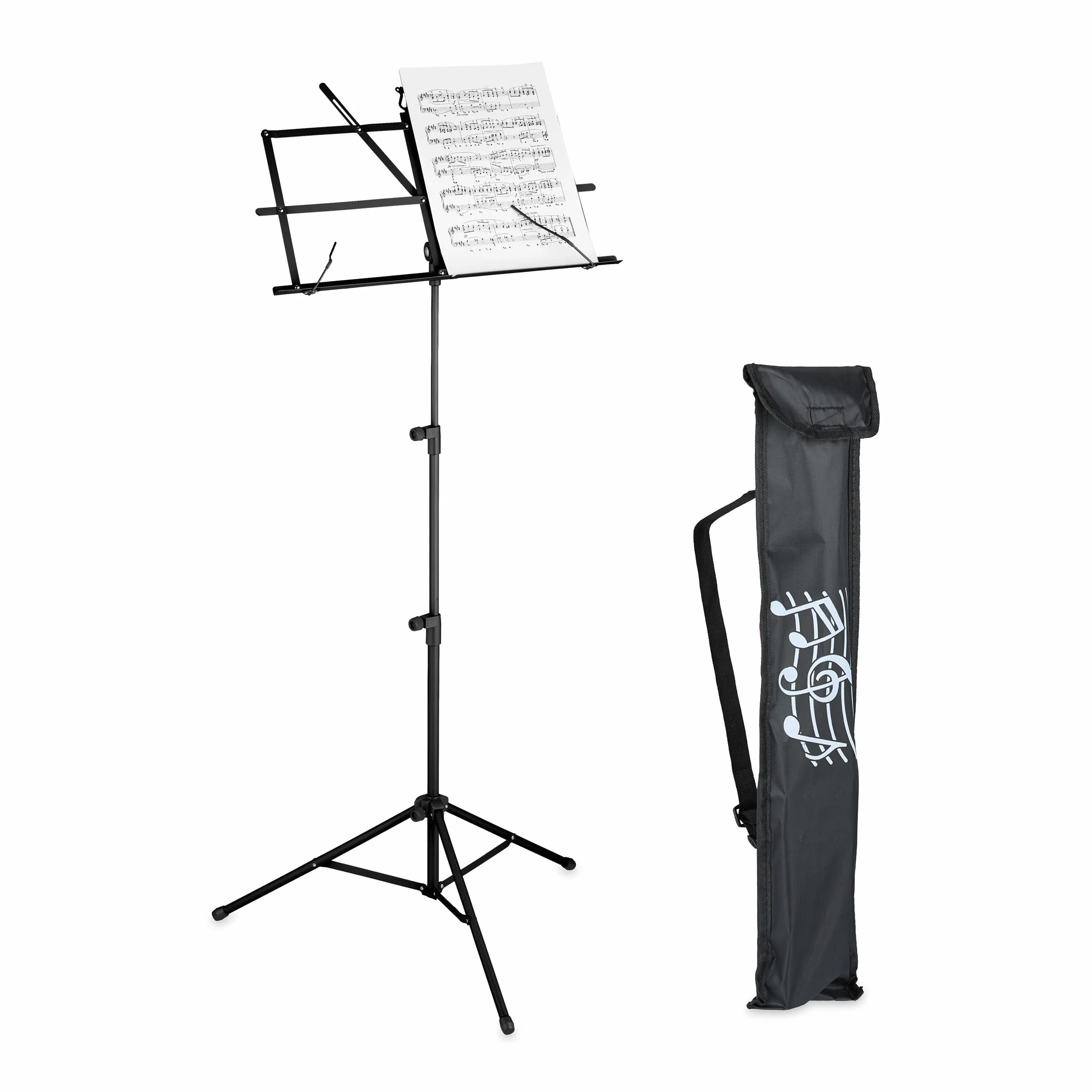 Relaxdays Stojak na nuty, składany pulpit na nuty, wys. x gł.: 140 x 53 x 49 cm, wysuwany, z metalu, gitara, skrzypce, śpiew, czarny