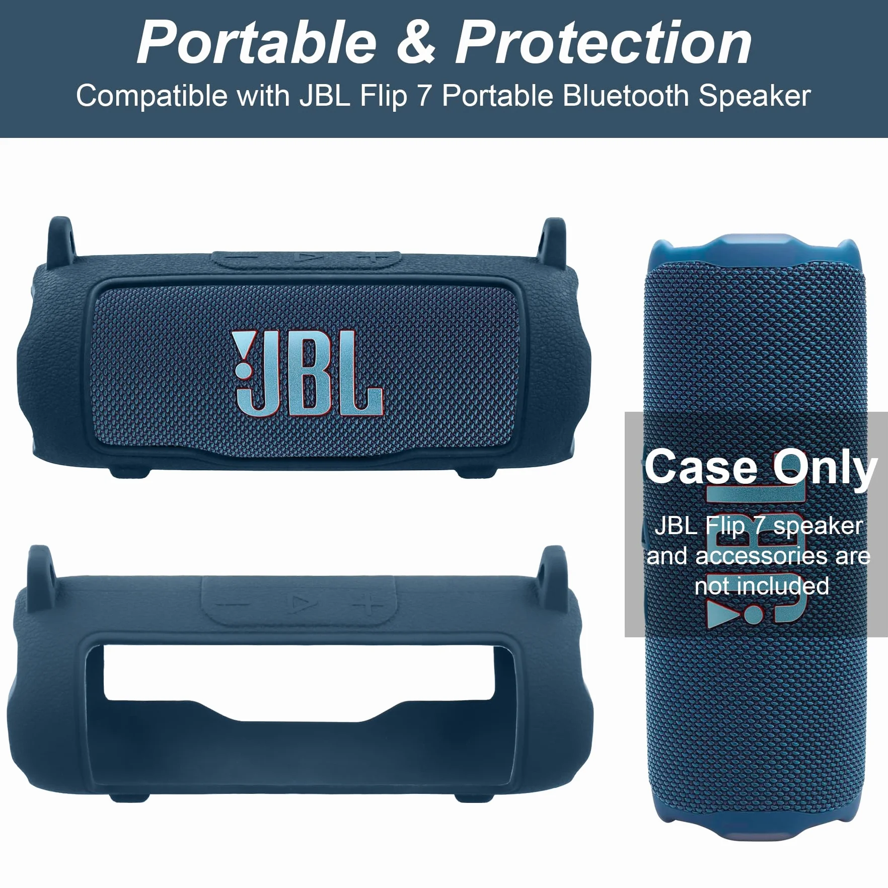 Khanka Do JBL Flip 7 Silikonowe Etui Ochronne z Odpinanym Paskiem, Odporne na Wstrząsy do Przenośnego Głośnika Bluetooth JBL Flip 7 (Niebieski)