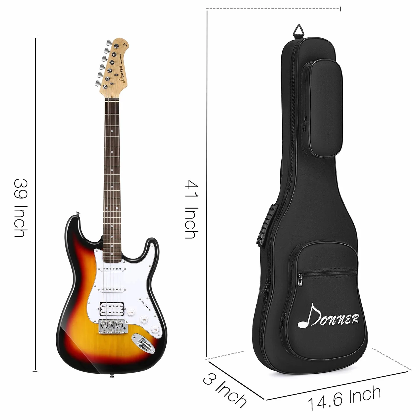 Donner Torba na gitarę elektryczną o grubości 10 mm, miękki, solidny futerał na gitarę z regulowanymi paskami, wodoodporna włóknina, wnętrze, pogrubiona gąbka, dwie kieszenie, czarny