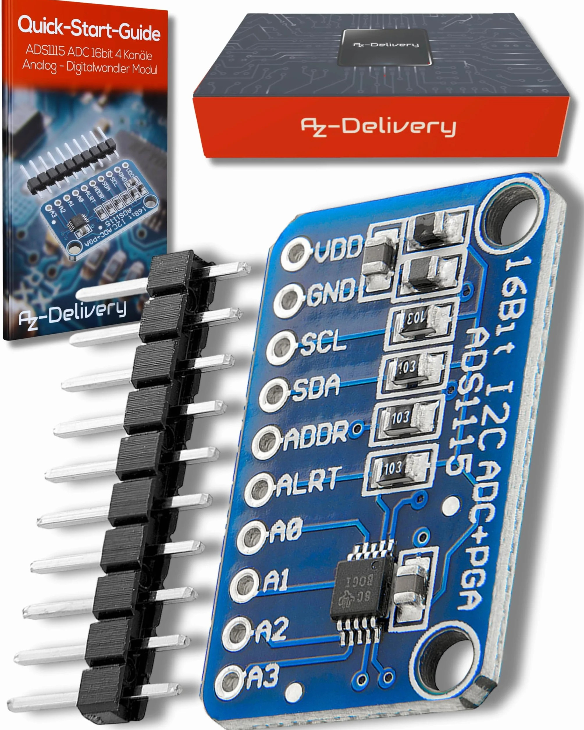 AZDelivery Compatible with ADS1115 ADC moduł 16bit 4 kanały kompatybilne z Arduino i Raspberry Pi z e-Book!