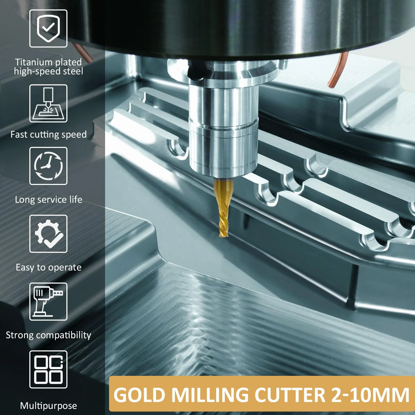 Zestaw 10 frezów HSS, 4 tytanowe flety VHM, 2-10 mm, frez CNC do tworzyw sztucznych, metalu, stali nierdzewnej, stali węglowej, aluminium, drewna, akrylu