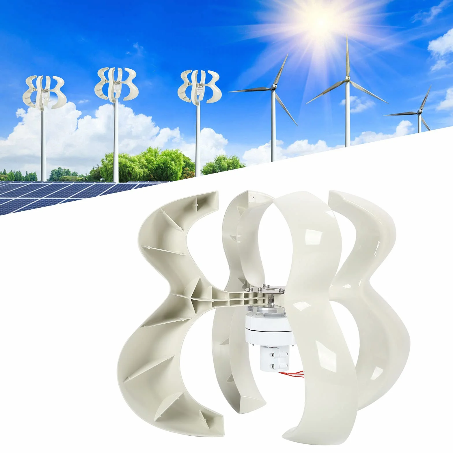 Zestaw Generatora Turbin Wiatrowych Eujgoov 600 W 4 Ostrza Generator Osi Pionowej Biały Wiatr Układ Słoneczny Turbina Wiatrowa(12V)