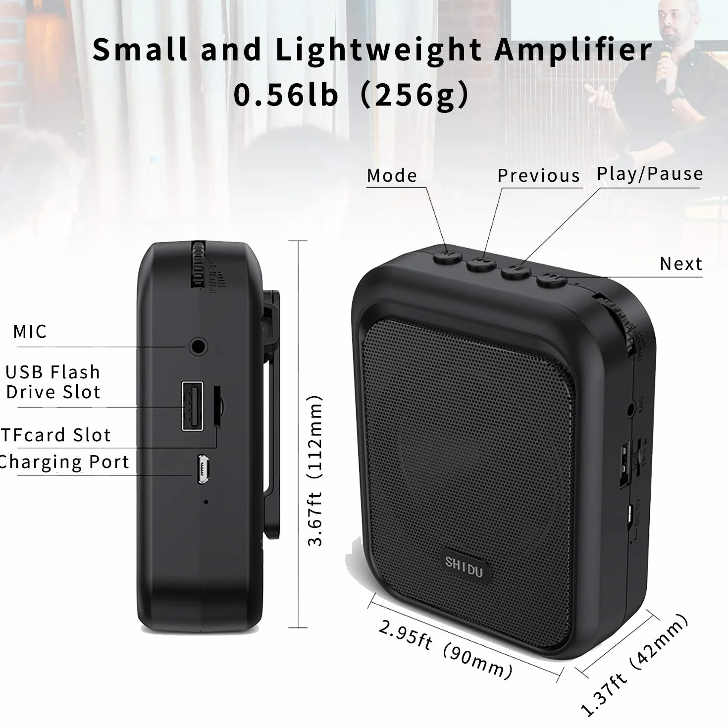 SHIDU mini przenośny głośnik Bluetooth wzmacniacz głosu z bezprzewodowym słuchawkami UHF system nagłośnienia 10W 1800mAh, piosenkarz, taksówkarz kierowca, szkolenie, przewodnik turystyczny