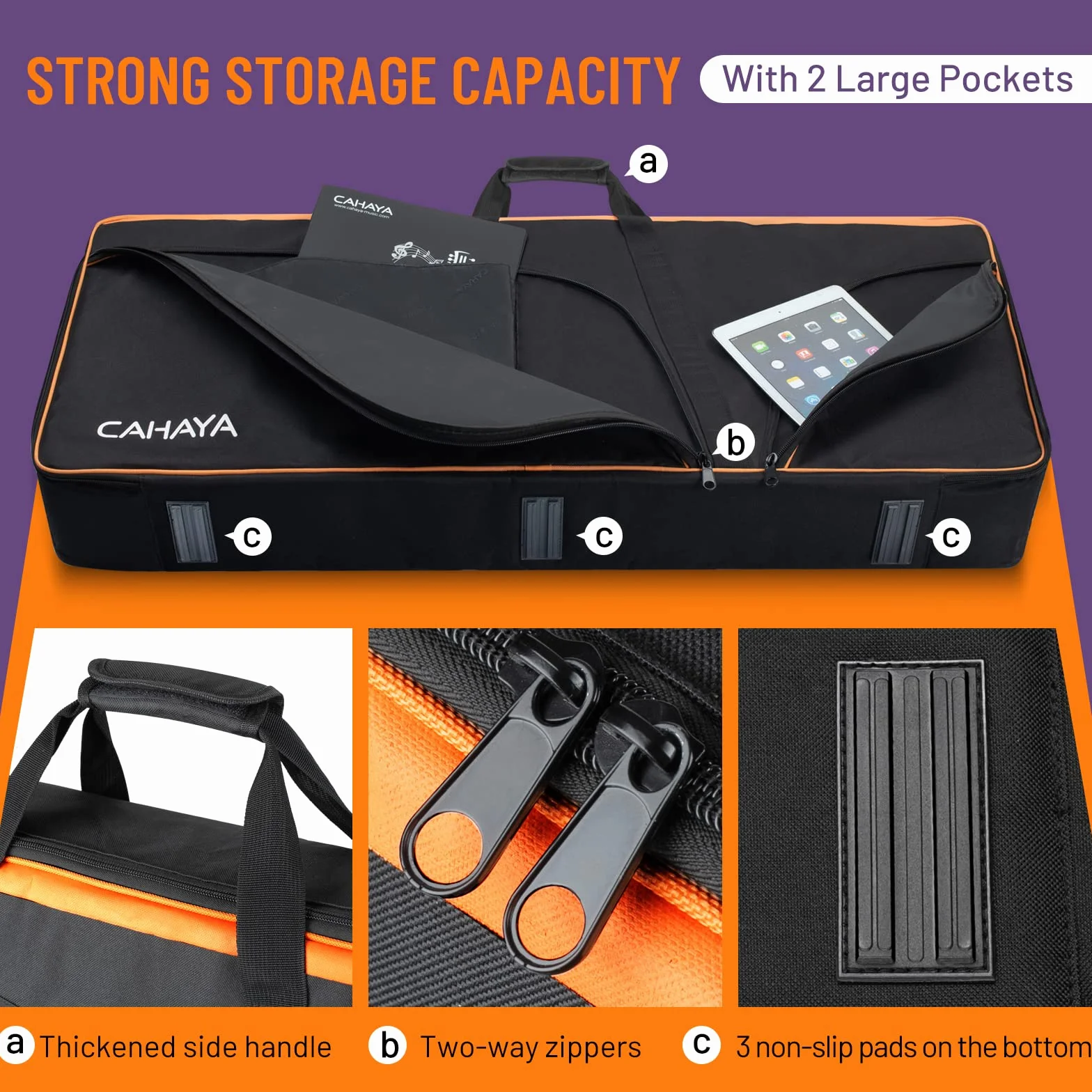 CAHAYA 61 Key Keyboard torba na klawiaturę Electric Keyboard Piano Soft Bag Portable 600D Oxford Cloth 12 mm Thick Padded Case Gig z bocznymi uchwytami i regulowanym paskiem na ramię CY0315