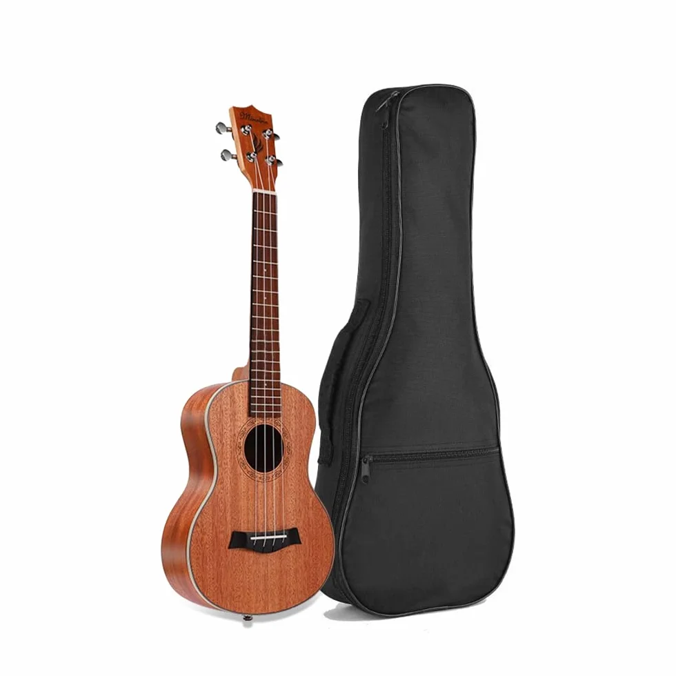 Mdvora Etui na ukulele, czarne, 58 cm koncertowe ukulele, wodoodporne, trwałe, wyściełana torba z regulowanymi paskami