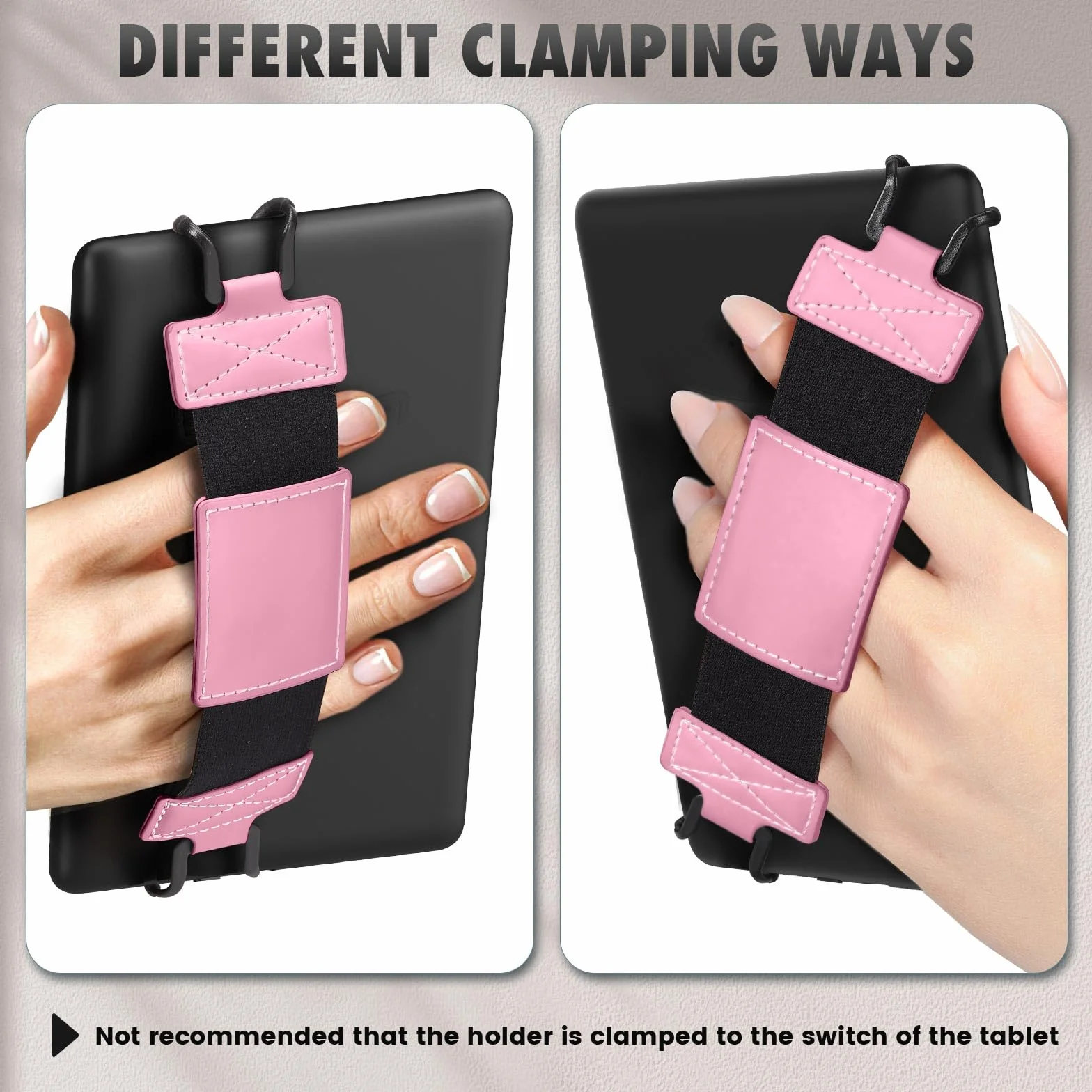 MoKo Soft Hand Strap for 6-8" Kindle eReaders Fire Tablet Kindle/Kobo/Voyaga/Sony Kindle E-Book Tablet, Black High-Elasticity Versatile Hand Strap Lightweight Finger Grip Holder, Pink