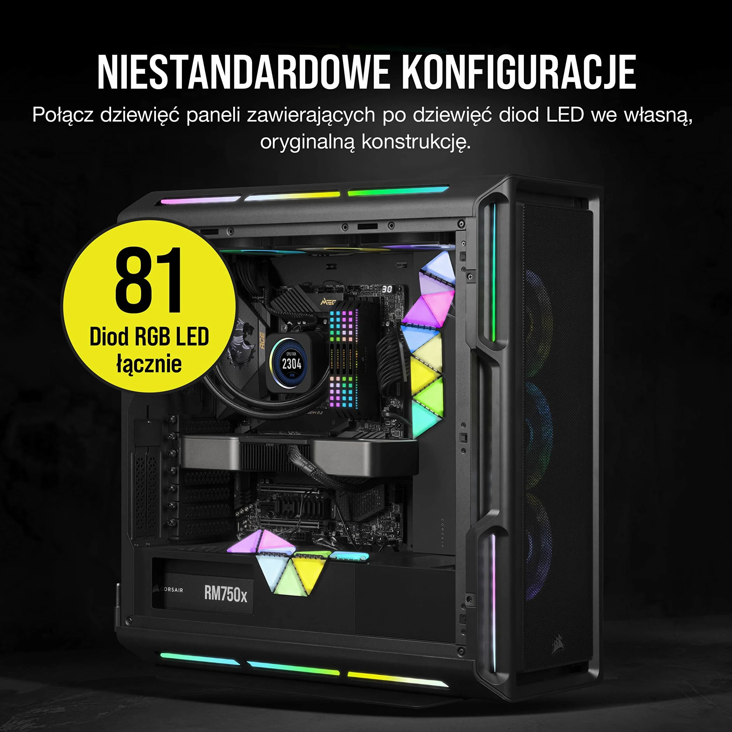 Corsair iCUE LC100 – Panele podświetlające na obudowę – minitrójkąt – minitrójkąt – zestaw rozszerzający z 9 płytkami1 (81 diod RGB LED z rozpraszającą światło, Proste mocowanie na magnes) Przejrzysty