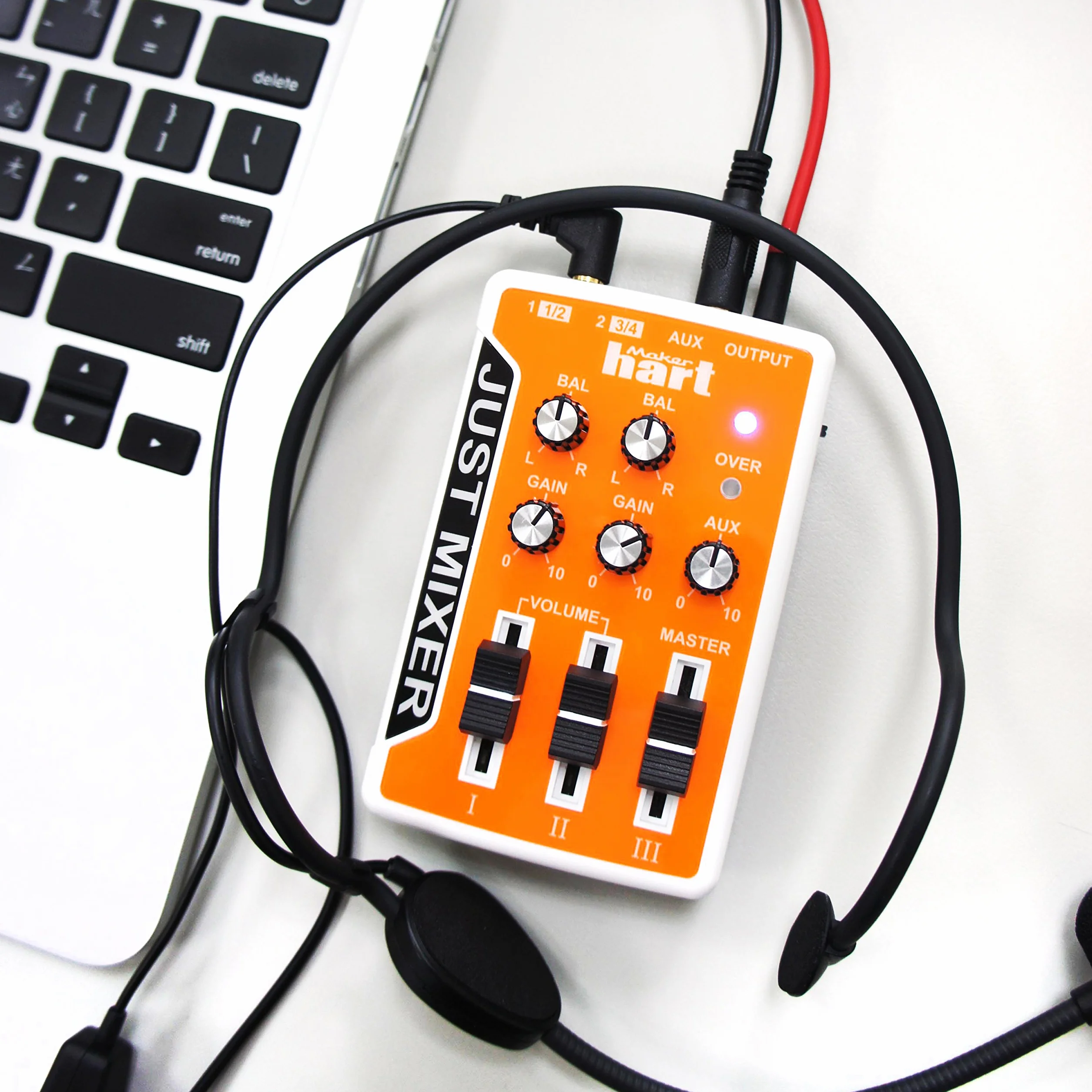 JUST MIXER Mikser audio DJ przenośny kieszonkowy 3 kanały stereo 3,5 mm zasilany baterią USB