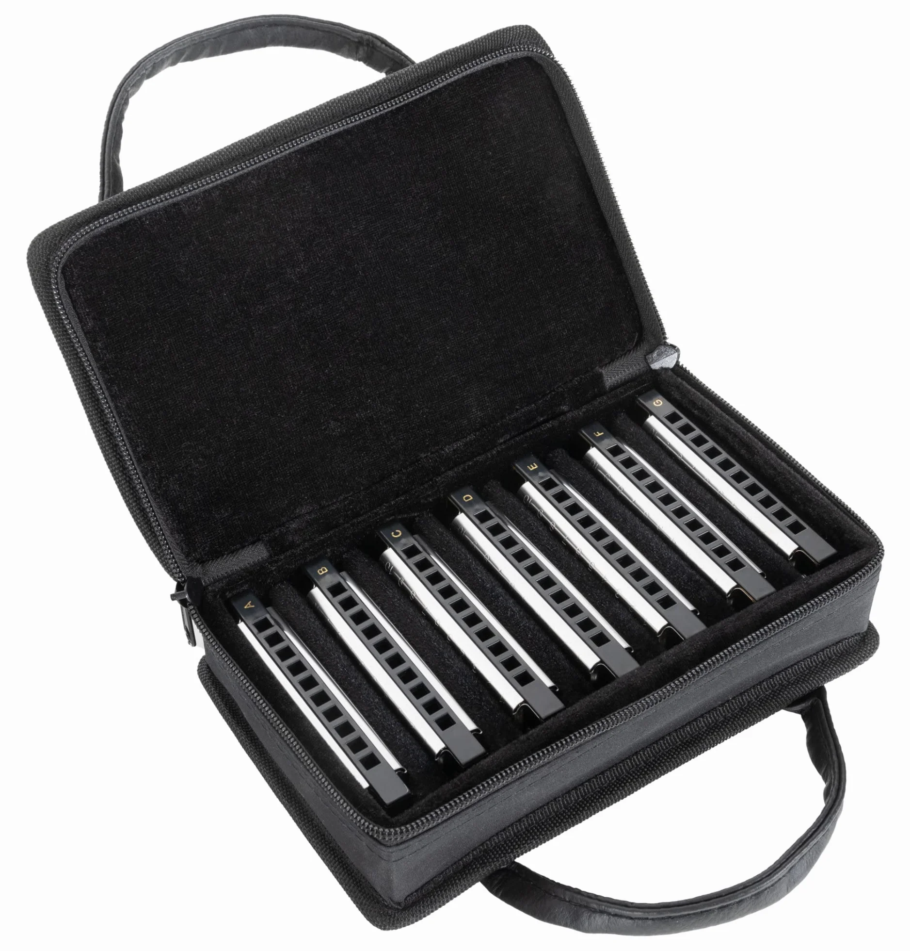 Classic Cantabile AHBS-7 Alabama Blues Harmonica zestaw 7 harmonijek diatonicznych - 10 mosiężnych języków - stal nierdzewna - etui
