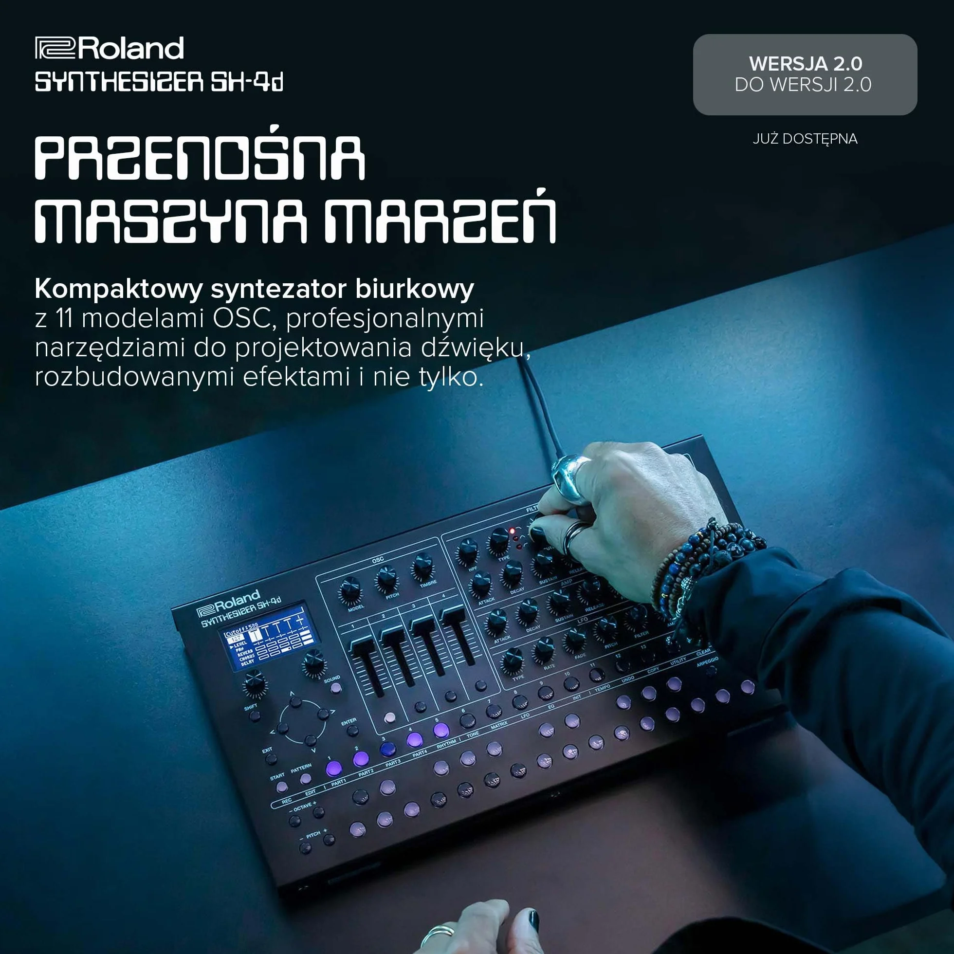Kompaktowy Syntezator Biurkowy Roland SH-4d | 11 Modeli OSC | Profesjonalne Narzędzia do Projektowania Dźwięku | Wygodny Proces Pracy | Multitimbralny Sekwencer Patternów | Rozbudowane Efekty
