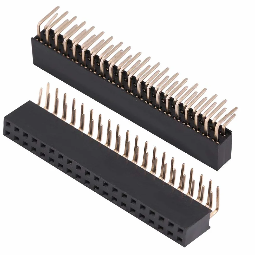3 Sztuk 2.54mm 2x20 Pin żeński Dwurzędowy żeński Nagłówek Kątowy 4 Nagłówek Listwy Pinowe Złącze Płytka Drukowana Dwurzędowe Gniazdo Kątowe do Prototypowej Tarczy