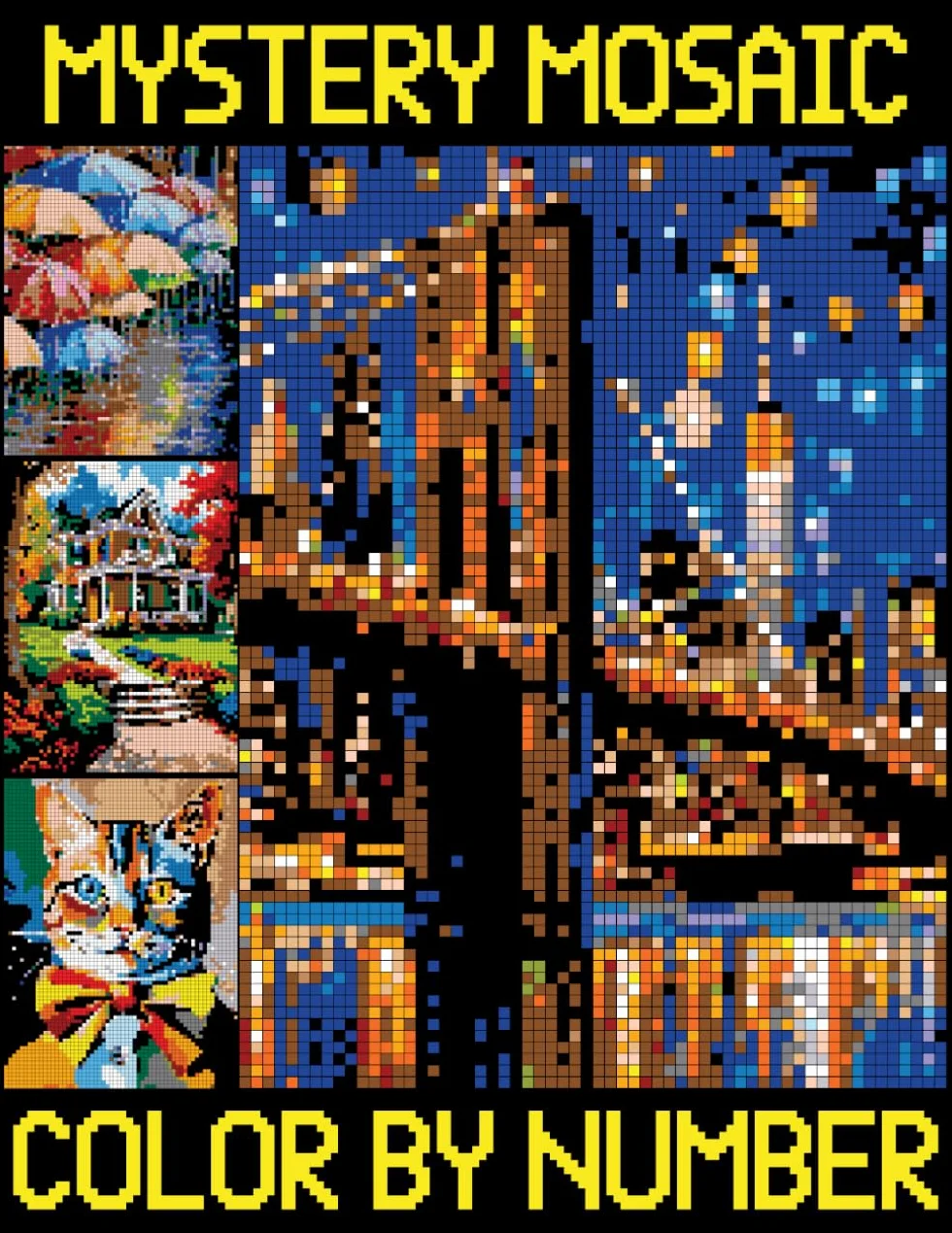 Mystery Mosaics Color By Number: Stress-Relieving Pixel Art Coloring Book for Adults, Quest Challenges to Reveal Hidden Images