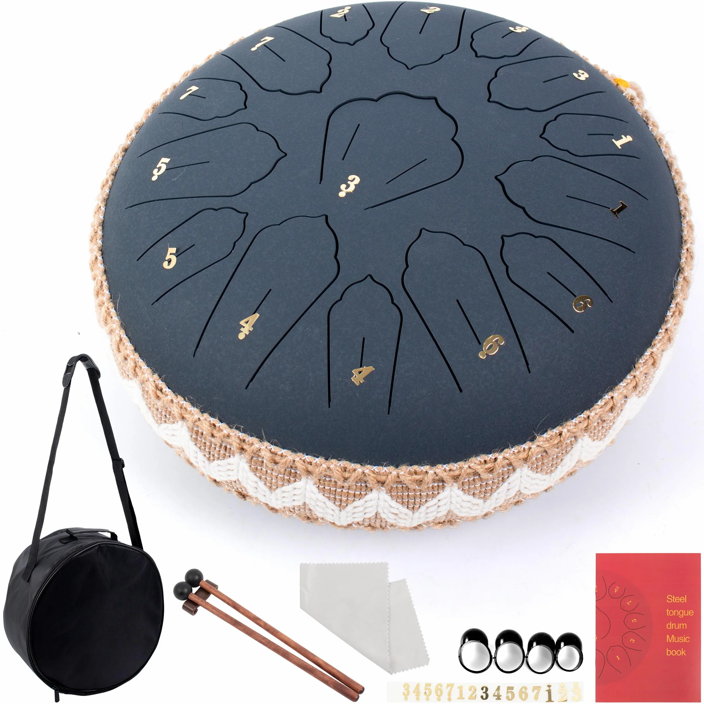 Steel Tongue Drum C Maggiore, 12 cali 30 cm 15 noty, stalowy bęben językowy do uzdrawiania dźwiękiem, medytacja, joga, bęben deszczowy jako prezent, ciemnoniebieski