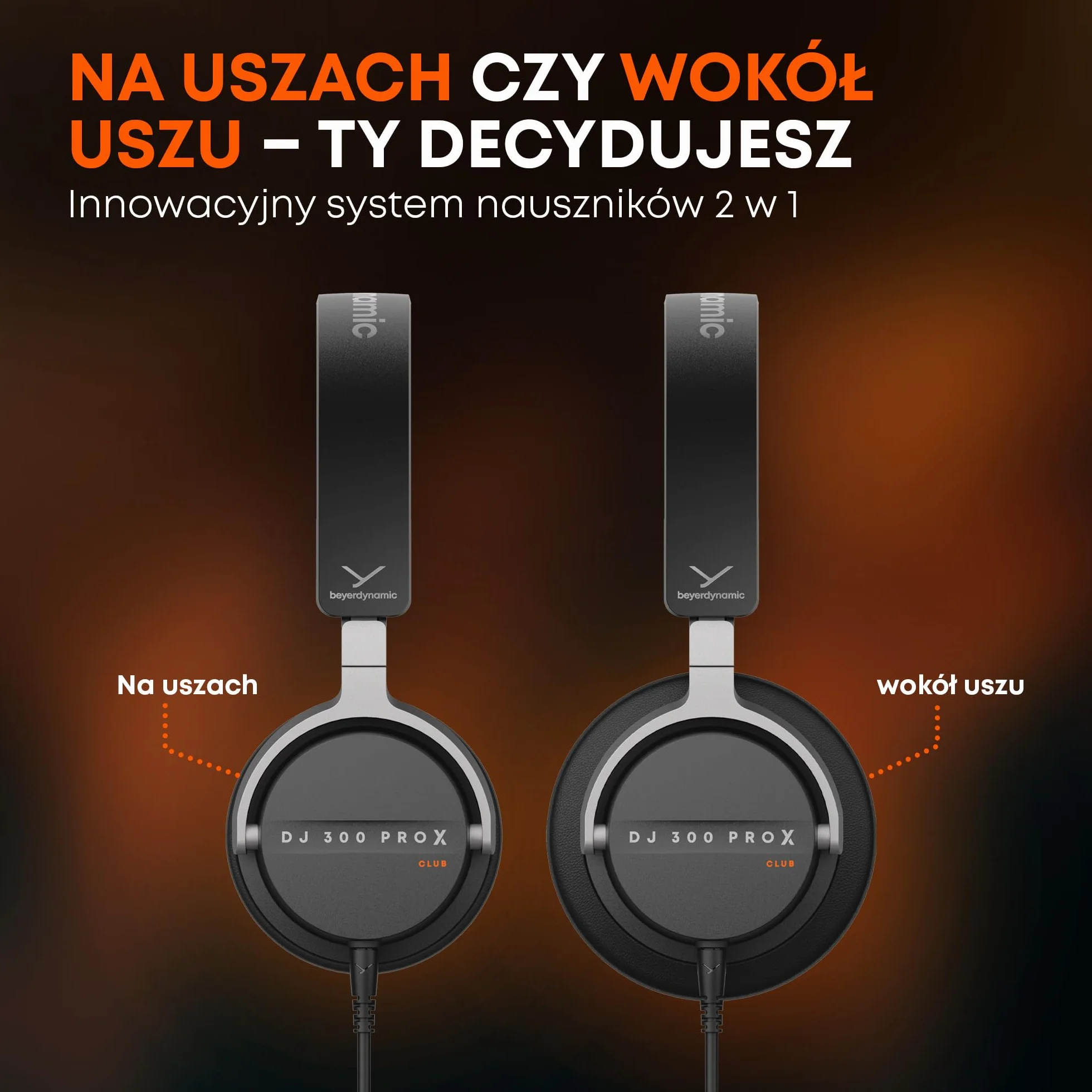 beyerdynamic DJ 300 PRO X CLUB profesjonalne słuchawki dla DJ 2 w 1, zmiana na słuchawki nauszne jako elastyczna funkcja stylu i użytkowania dla profesjonalnych DJ-ów