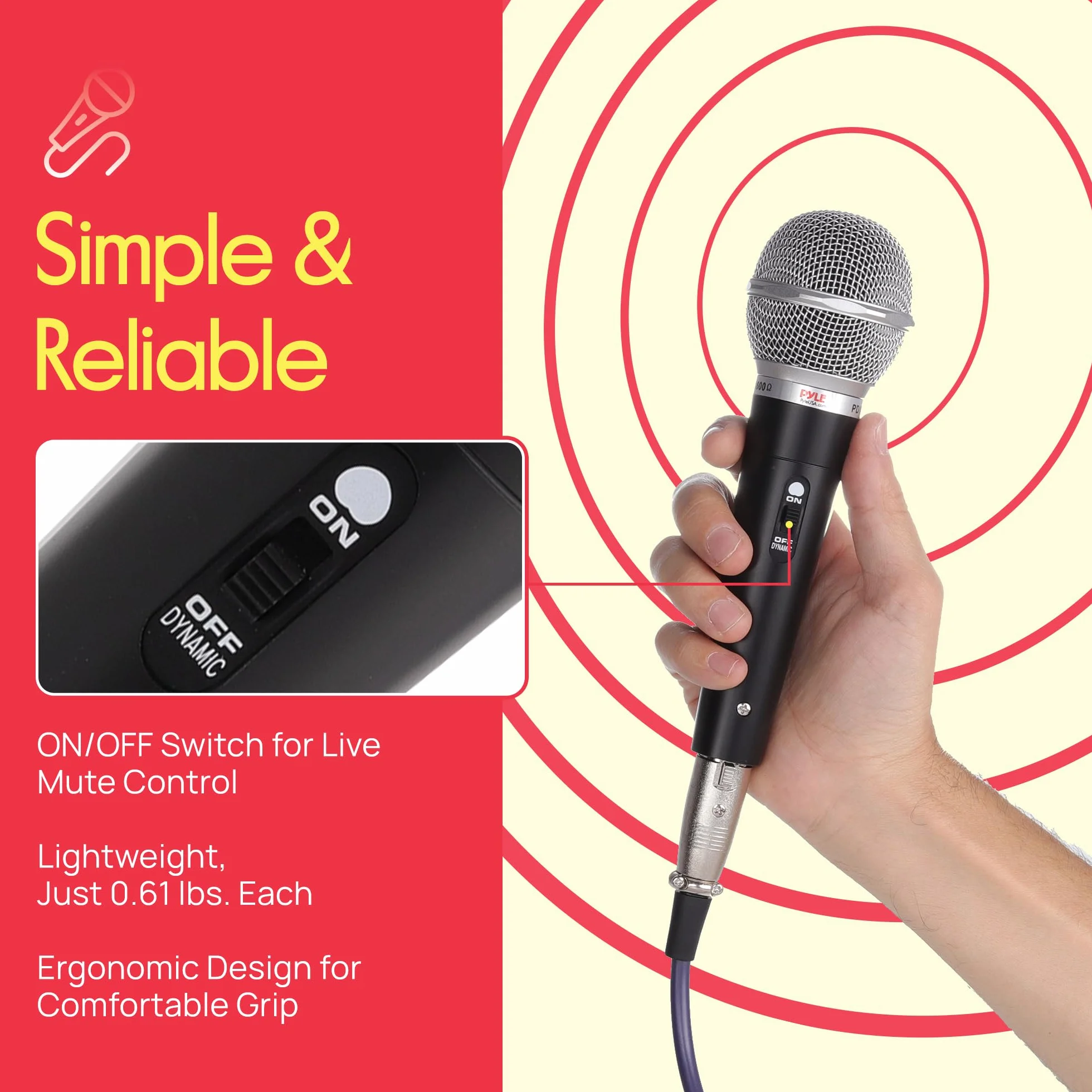 Pyle 3-częściowy Profesjonalny Dynamiczny Mikrofon Zestaw Cardioid Unidirekcyjny Ręczny Mikrofon z Twardą Torbą Transportową & Pokrowcem, Uchwyt/Clip i 26ft XLR-Audio Kabel do 1/4'' Audio Połączenia