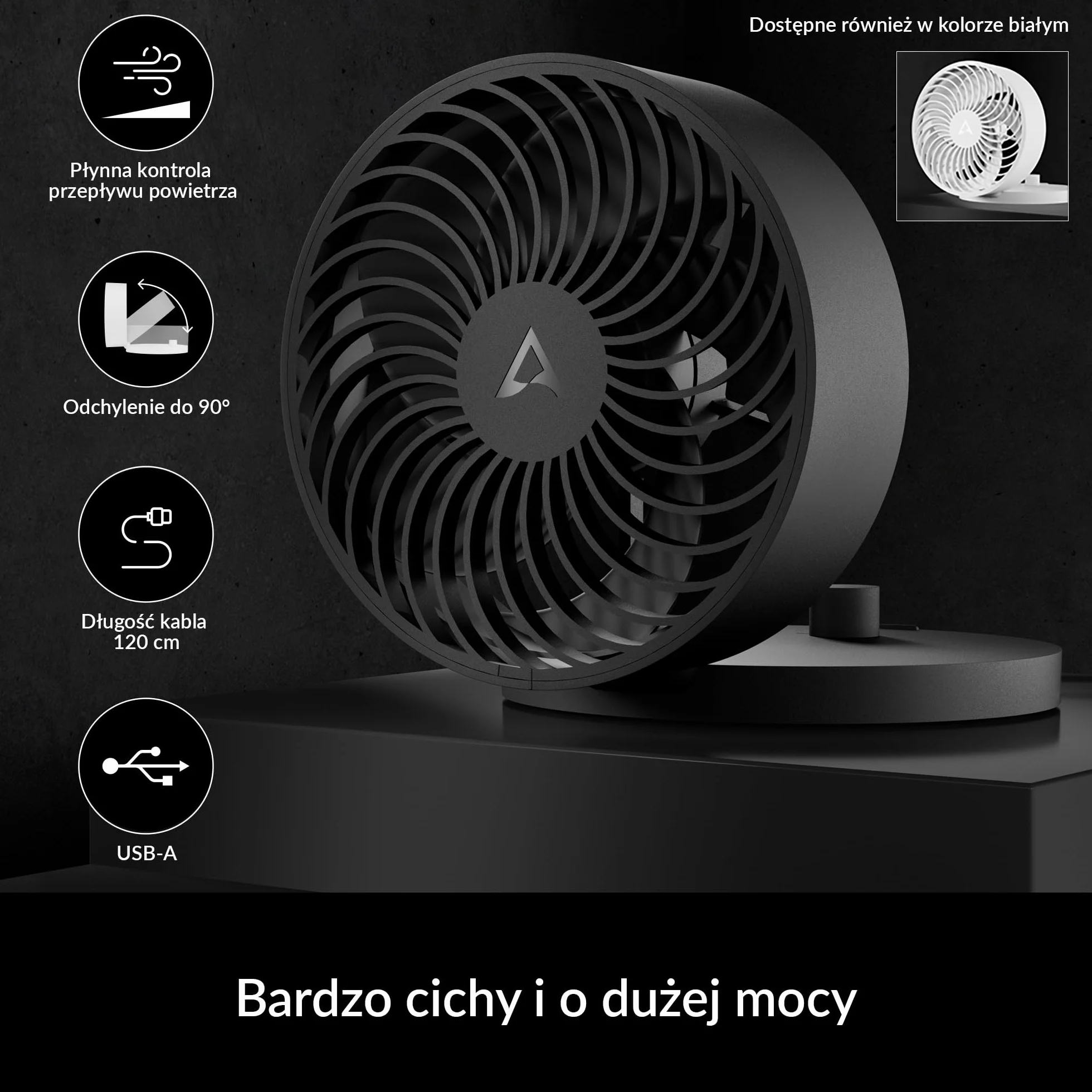 ARCTIC Summair - Składany wentylator biurkowy USB, złącze USB-A, kabel połączeniowy 120 mm, płynna regulacja 600-2800 RPM - Czarny