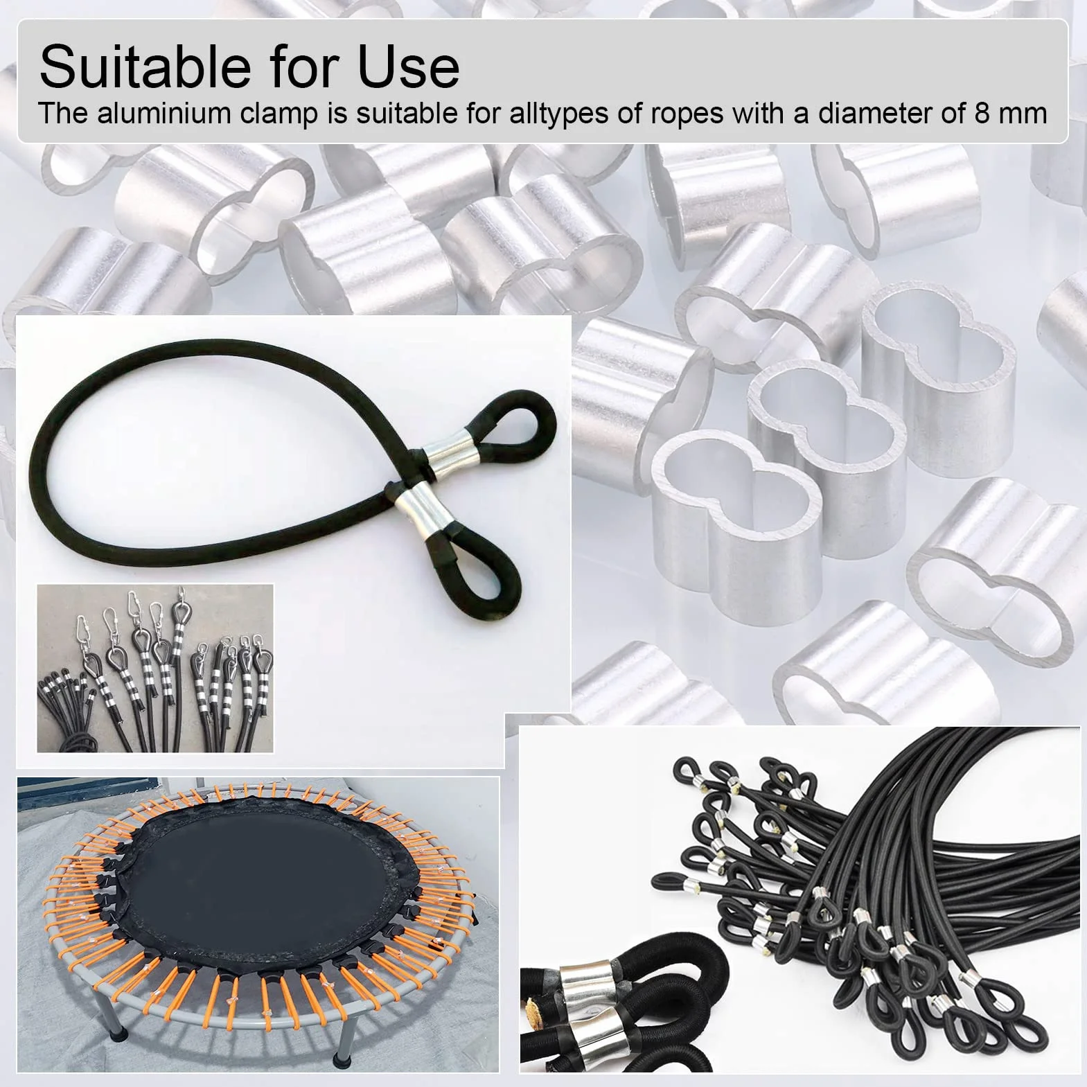 30 sztuk aluminiowych pętli zaciskowych, zaciski kostne, podwójne tuleje do zacisków linowych i tulejek zaciskowych 8,5 mm, zaciski zaciskowe do linki gumowej, linki plandekowej, nierdzewne i wytrzymałe zaciski linowe tuleje zaciskowe