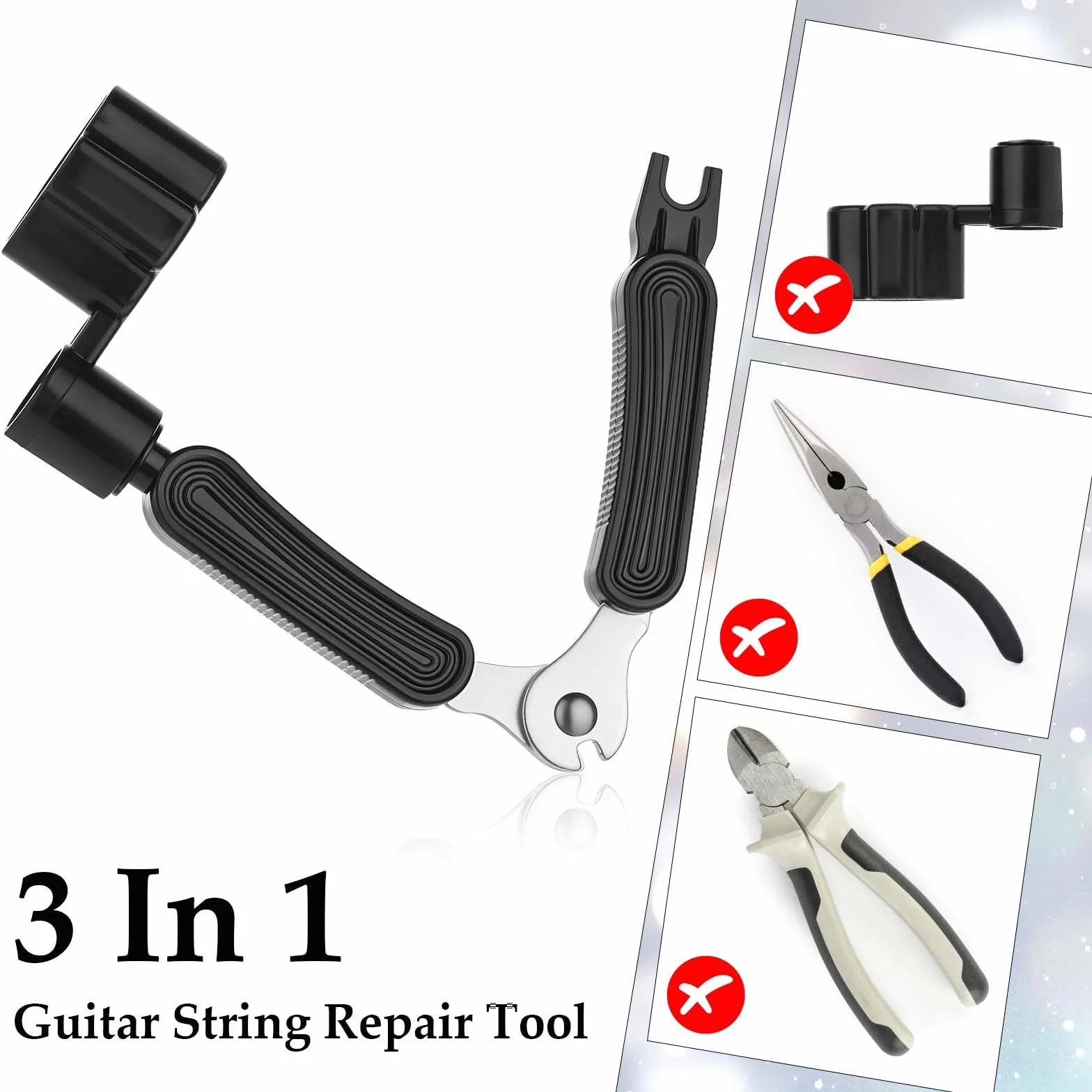 Styquenzer Sztywniak do strun gitarowych, 3-w-1 sztywniak do strun gitarowych, szpula do strun gitarowych, nożyczki do strun, ściągacz do strun, ściągacz do strun gitarowych, sztywniak do strun