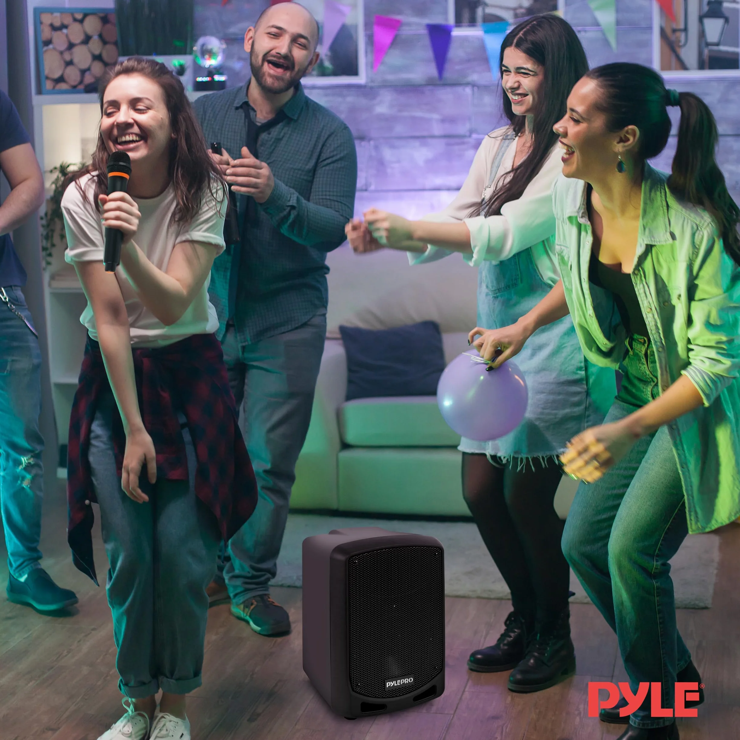 Pyle Głośnik Bluetooth Karaoke PA - Indoor/Outdoor Przenośny system dźwiękowy z bezprzewodowym mikrofonem, nagrywanie audio, akumulator, odtwarzacz USB/SD, uchwyt na stoisko - na imprezę, sterowanie