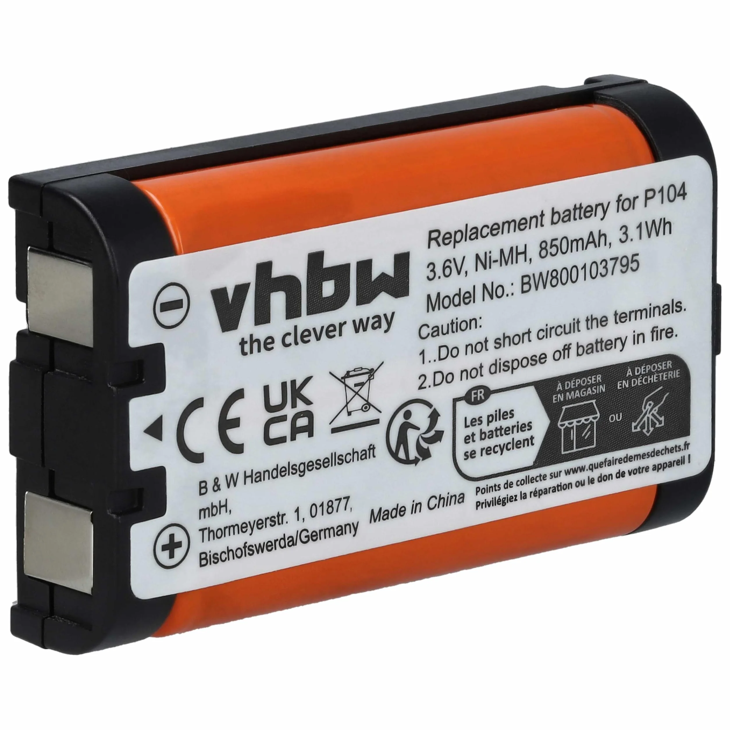 vhbw 1x NiMH akumulator 850 mAh (3,6 V) pasuje do bezprzewodowego telefonu stacjonarnego Panasonic KX-TG2336S, KX-TG2343, KX-TG2343P, KX-TG2343W, KX-TG2344, KX-TG234B