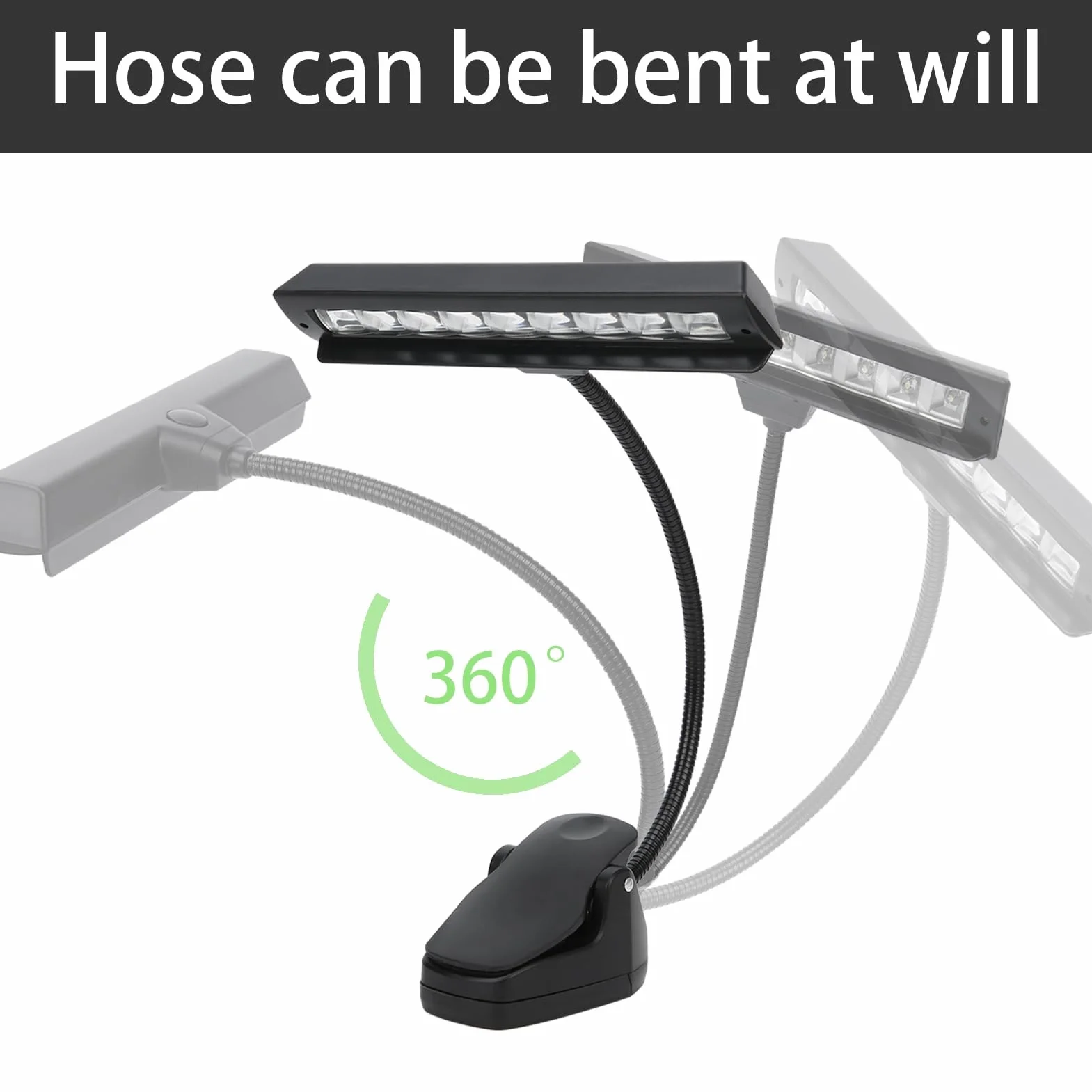 Lampka Na Stojak Na Nuty LED, 16,7 X 8,5 X 2 Cale Baterie USB Z Regulacją 2 Jasności Klips Na Lampkę Na Stojak Na Nuty do Stojaków Muzycznych, Zagłówków, Pianin, Biurek