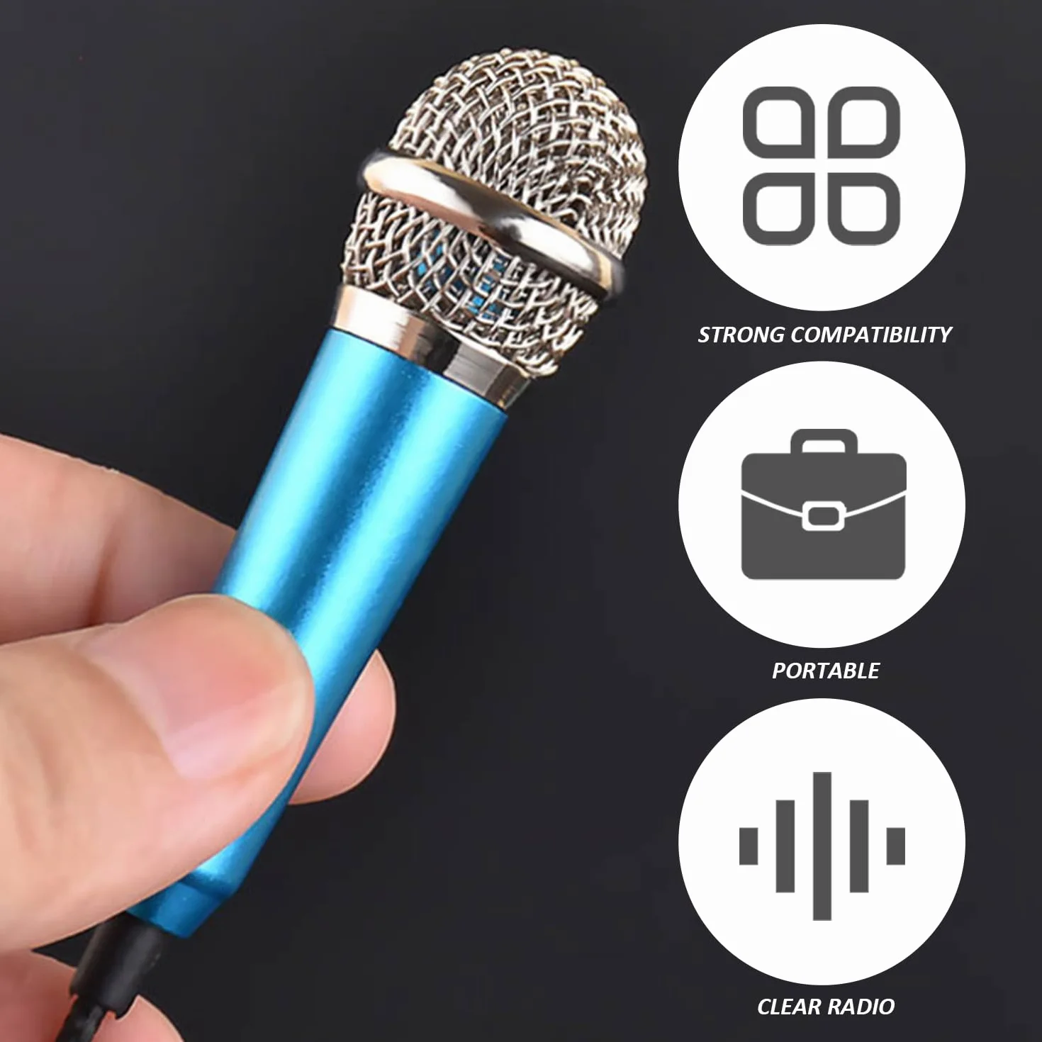 Zestaw 4 mini mikrofonów do nagrywania - przewodowe przenośne karaoke - małe kolorowe metalowe mikrofony - kompatybilne z telefonami