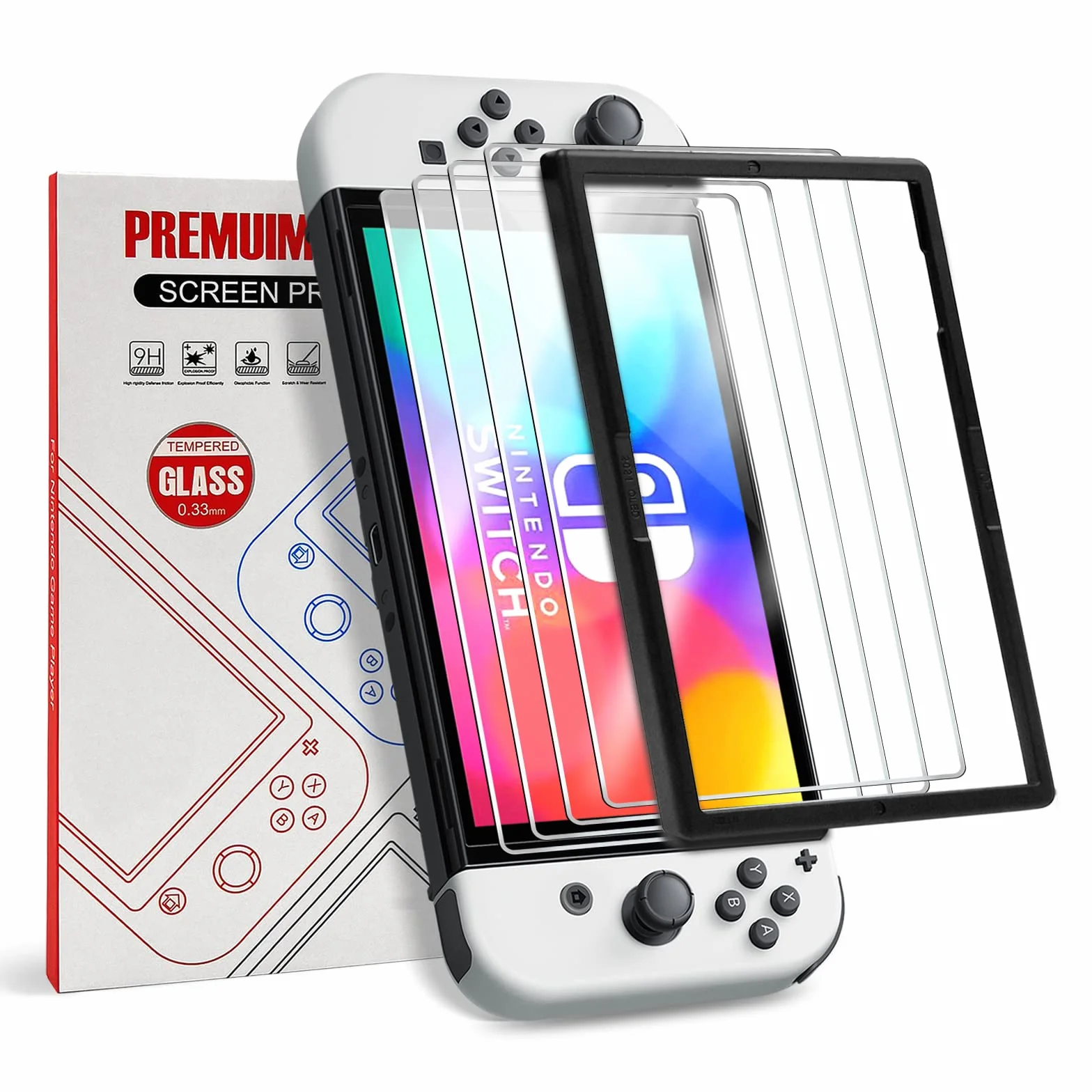 LUSEE 4 sztuki folii ochronnej kompatybilnej z Switch OLED model 7 cali 2021, pełne pokrycie, folia ochronna na wyświetlacz HD, folia ochronna na wyświetlacz HD, odporna na zarysowania,