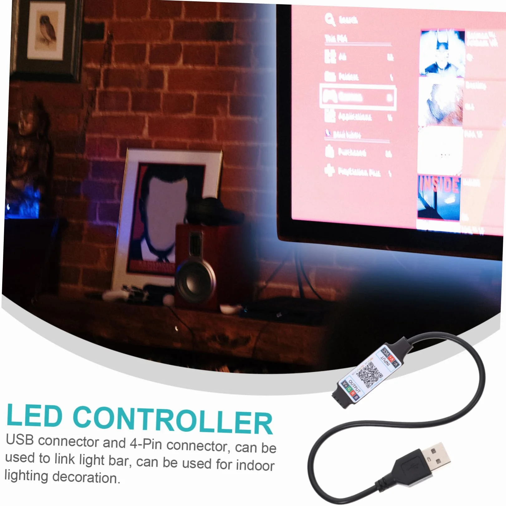 WOONEKY Kontroler Led Rgb Usb z Funkcją Muzyki Pinowy Zdalny Sterownik Taśmy Led Inteligentny Kontroler Do Dekoracji Wnętrz Sypialni Salonie Biurze i Szkole