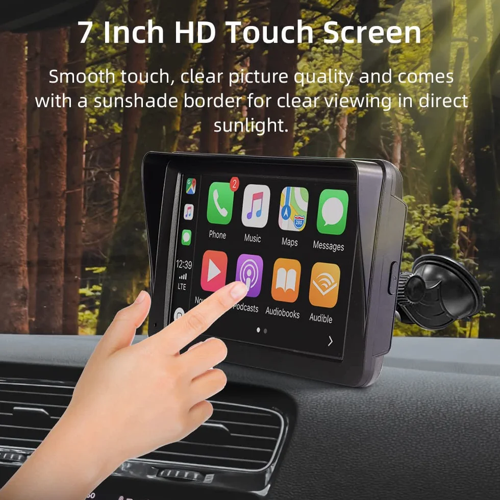 Bezprzewodowy CarPlay i Android Auto, 7-calowy Wyświetlacz Carplay z Kamerą Przednią 2K, Kamera Cofania 1080P, Bluetooth, Mirror Link, FM, AUX, Karta TF