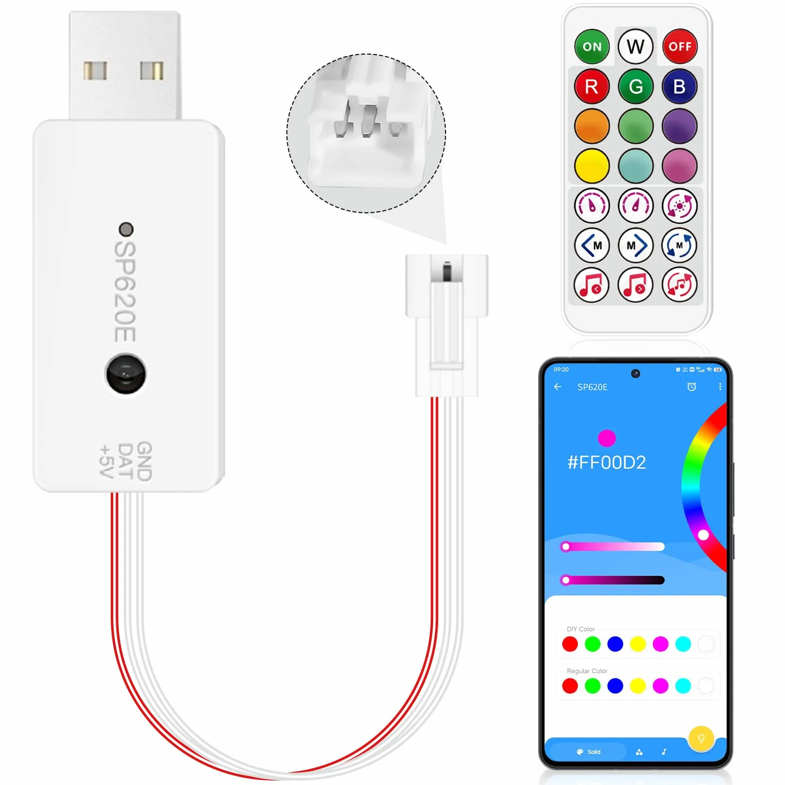 SP620E Sterownik Bluetooth WS2812B WS2811 z Pilotem do Taśm LED RGB