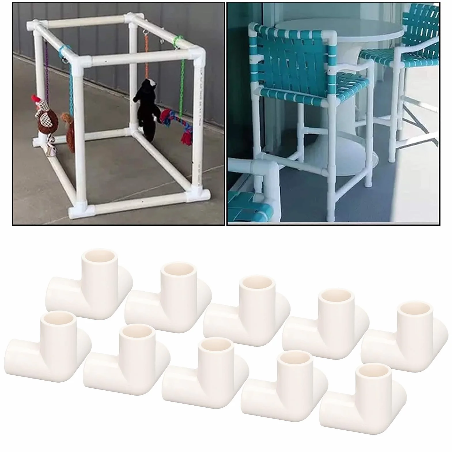 3 Way PVC Pipe Fittings | 10PCS 25mm Tee Elbow Connector | 90 Degree Corner Fitting for Furniture/Greenhouse/Water Pipes | Sturdy Plastic (White)
