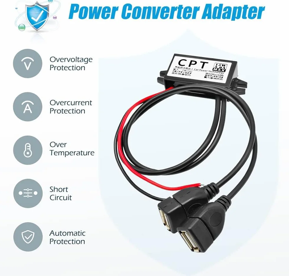 Heemol Adapter USB 12V na 5V,moduł konwertera DC Buck 3A 15W samochodowy przetwornik prądu (Dual USB)
