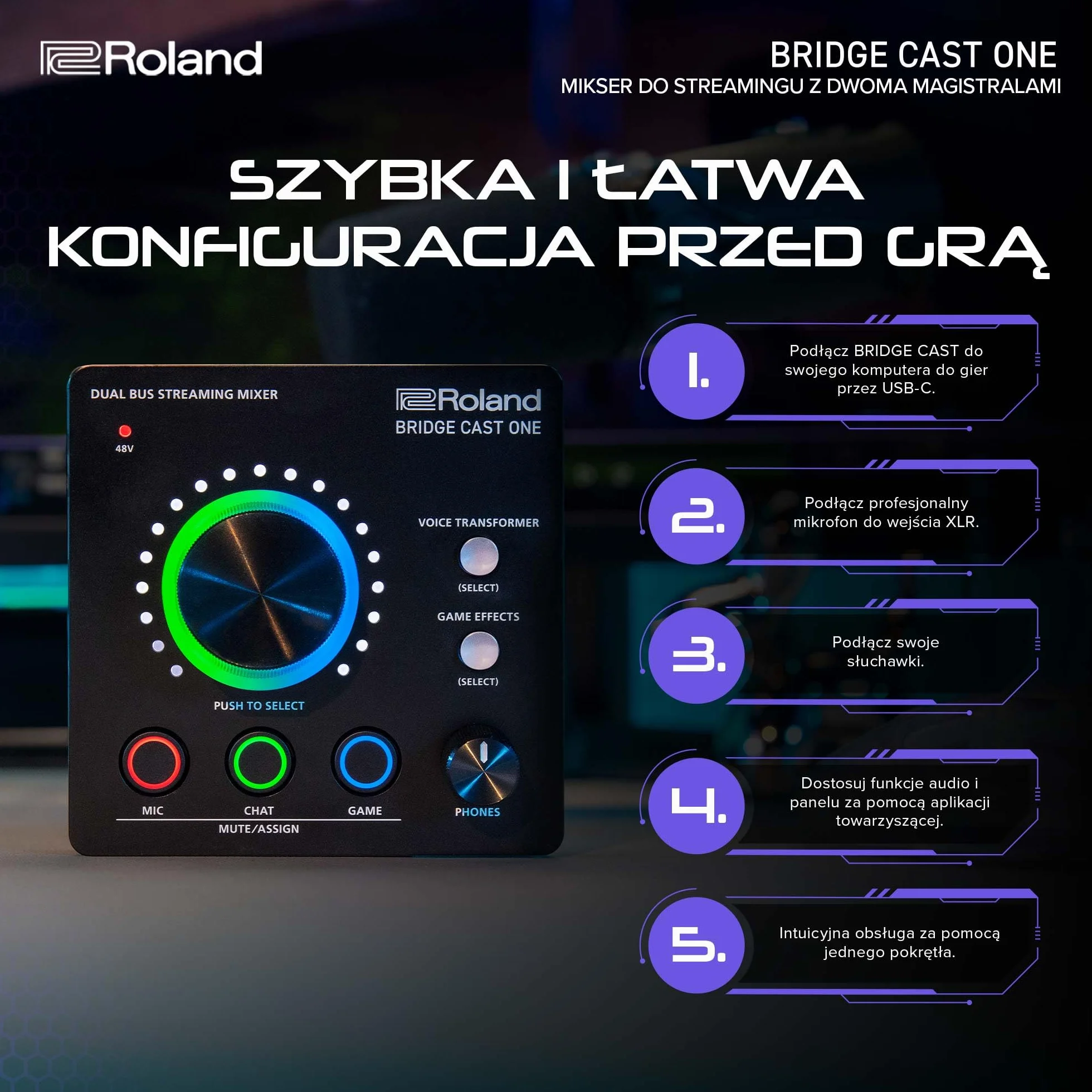 Roland BRIDGE CAST ONE Dual Bus Streaming Mixer Kompaktowy Mikser Audio 32-bitowy DSP USB-C