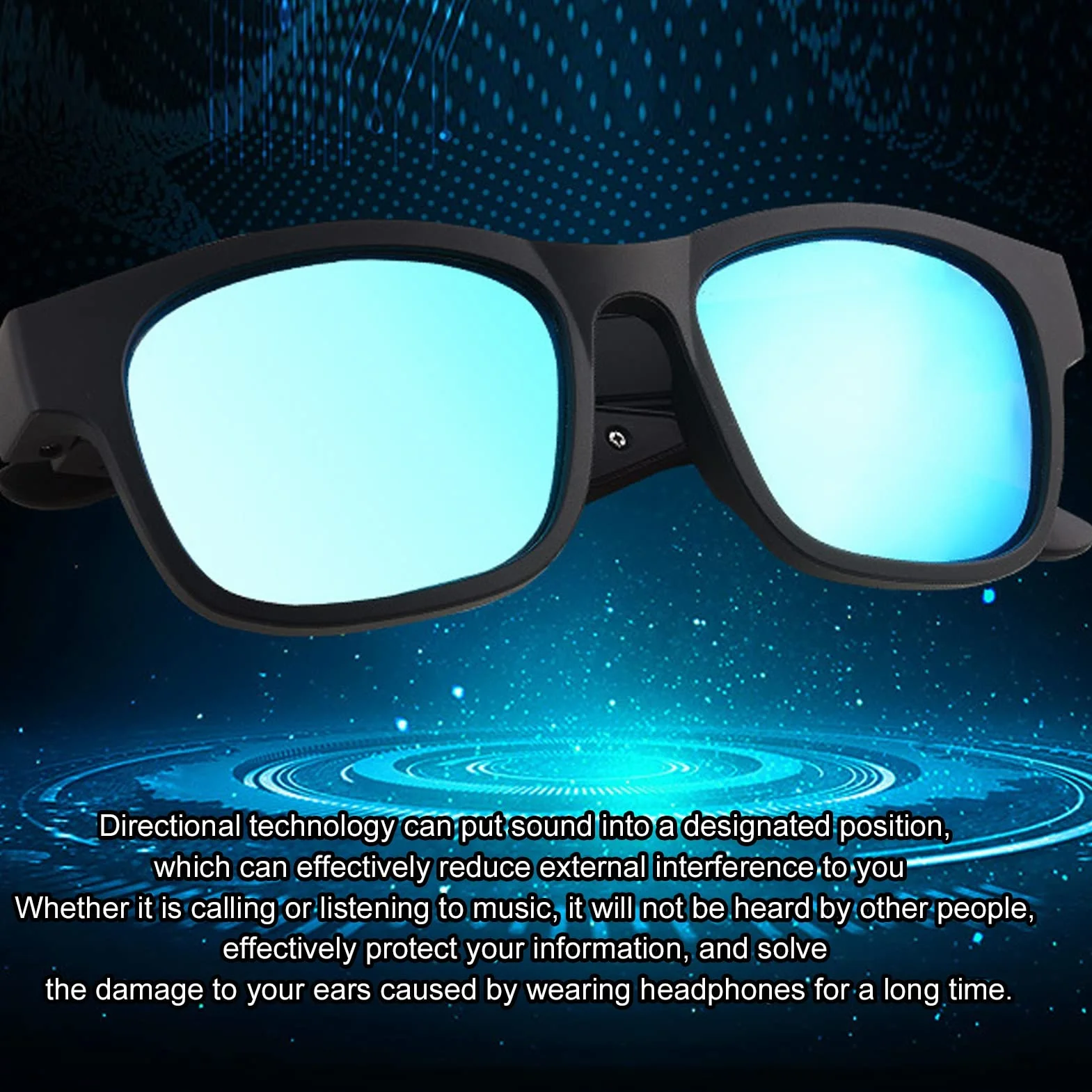 Inteligentne Okulary Przeciwsłoneczne, Stereofoniczne Bezprzewodowe Okulary Przeciwsłoneczne Bluetooth Czarne Oprawki Redukcja Szumów Inteligentne Okulary Przeciwsłoneczne ze Słuchawkami do Jazdy na R