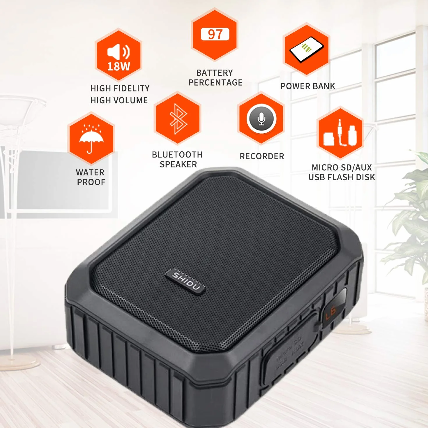 SHIDU Bezprzewodowy wzmacniacz głosu, głośnik Bluetooth, 18W, wodoodporny, przenośny system PA z bezprzewodowym mikrofonem UHF, zestaw słuchawkowy do wielokrotnego ładowania, wzmacniacz głosu, osobisty mikrofon do klasy/na zewnątrz/dla przewodników turyst