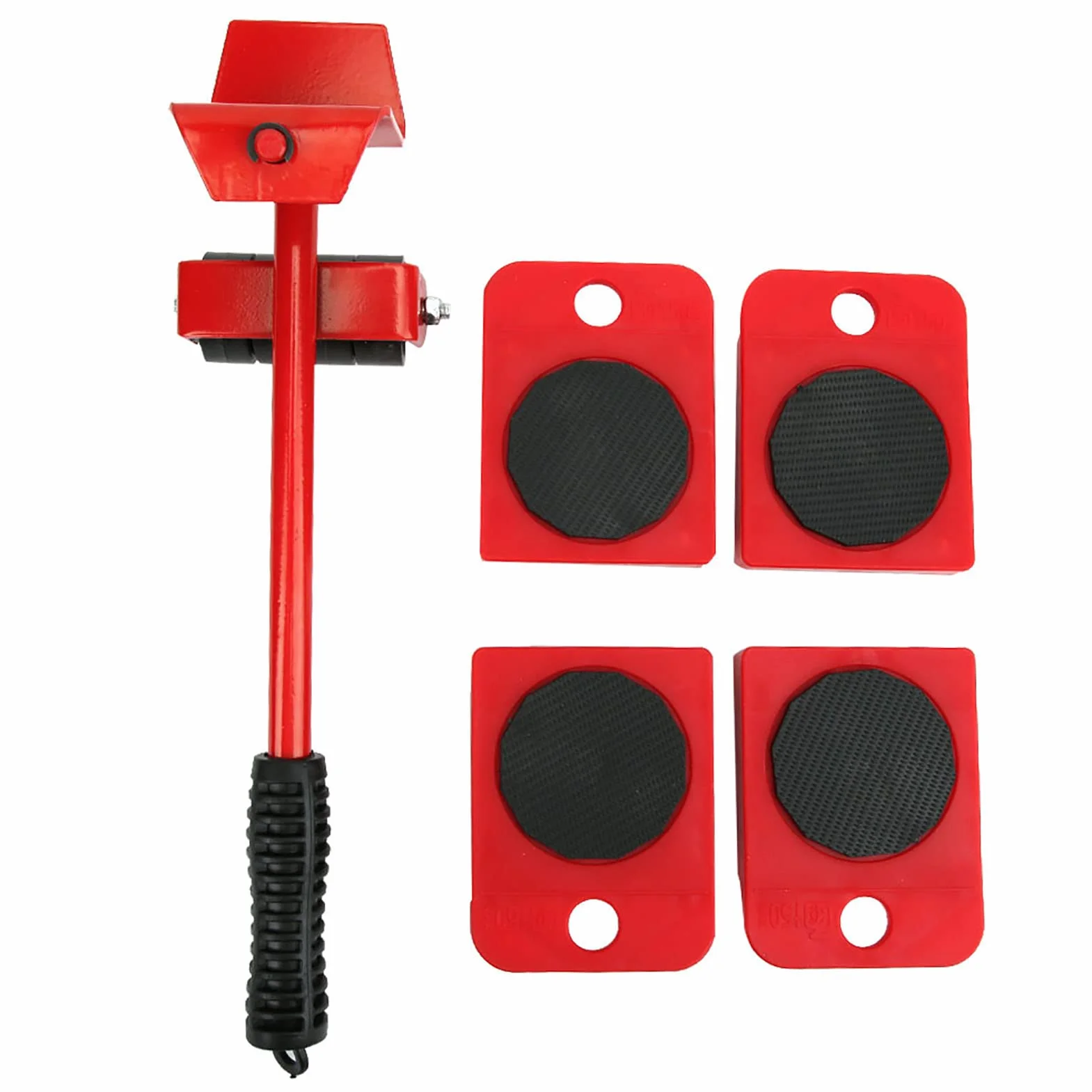 Przenośnik do Mebli o Dużej Wytrzymałości, 4 Rolki, Cicha Praca, Ergonomiczny Uchwyt, Lekki i Przenośny, 1,2 Kg, Czerwony łom, Czerwony Panel, Wózek Meblowy z 5 Kółkami