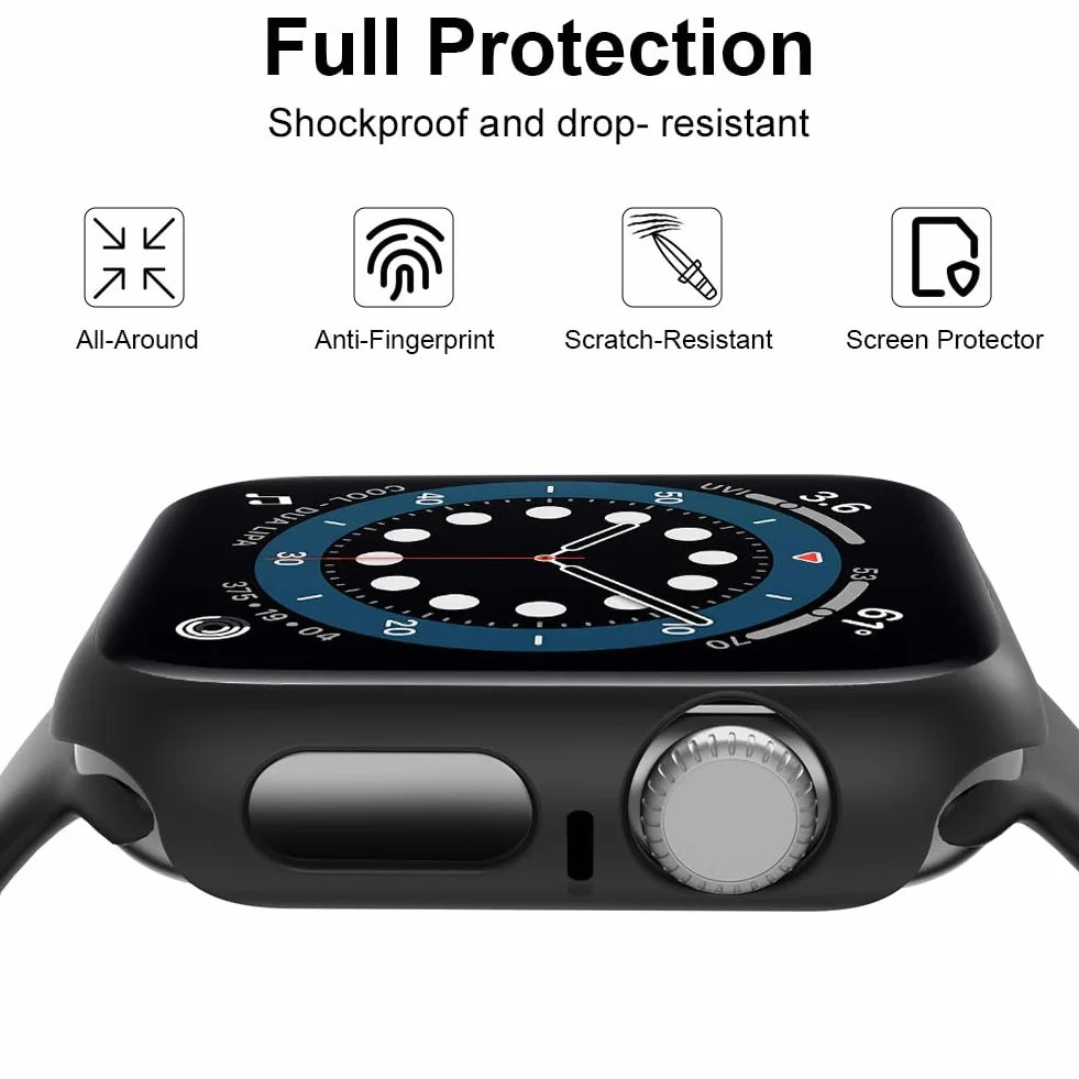 OFFCUP Etui z osłoną ekranu, 2 szt. twarde etui zaprojektowane do Apple Watch Series 4/5/6/SE 40 mm z osłoną ekranu ze szkła hartowanego, wbudowana folia ze szkła hartowanego, wysoka czułość (czarne)