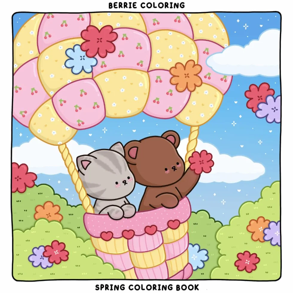 Berrie Coloring Spring: Cute and Cozy Coloring Book for Adults & Kids Featuring Easy to Color Animal Illustrations and Adorable Scenes