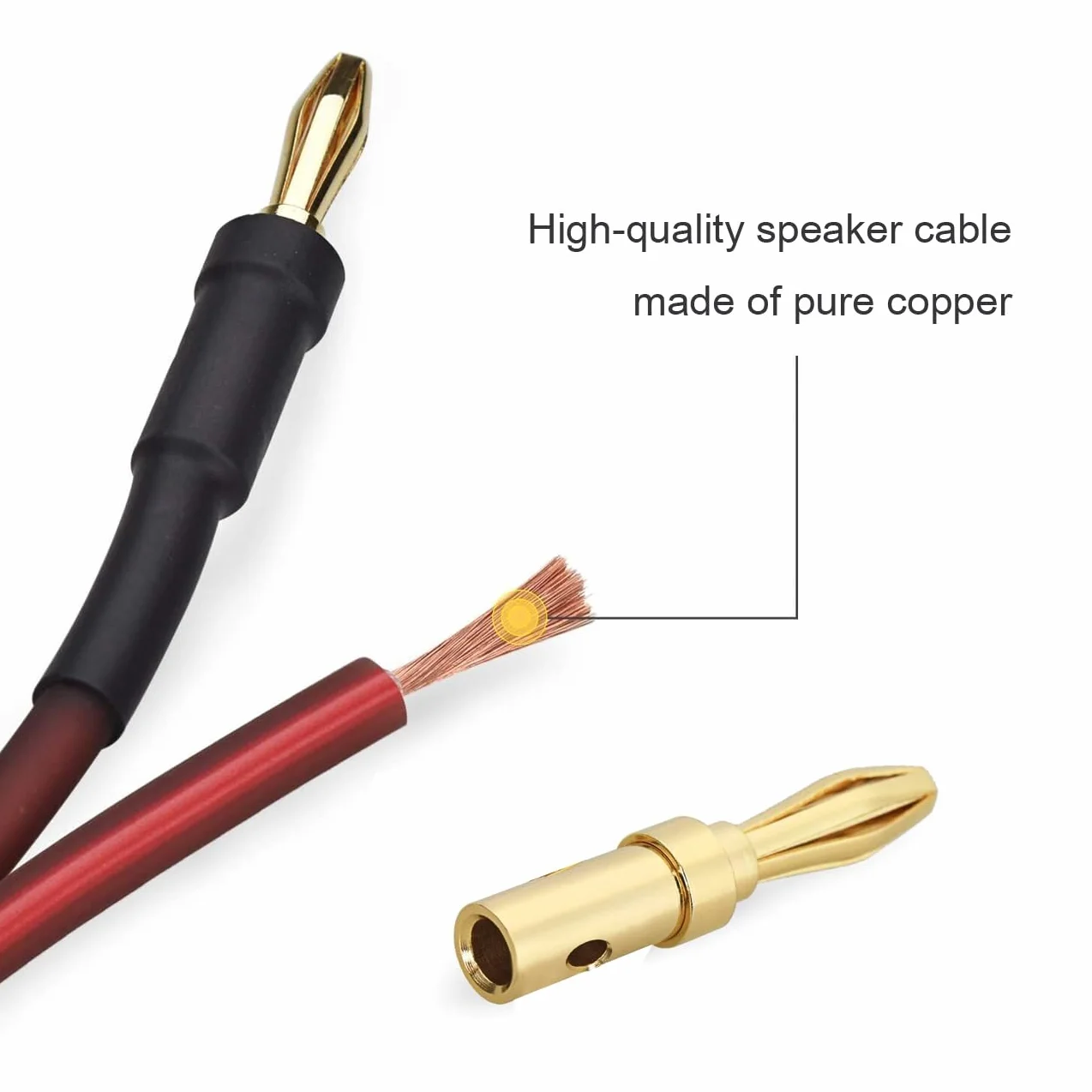 Kabel głośnikowy z czystej miedzi (z pozłacanymi wtyczkami bananowymi, 14 AWG, 2 m) – kabel audio LP42 HiFi głośniki głośniki