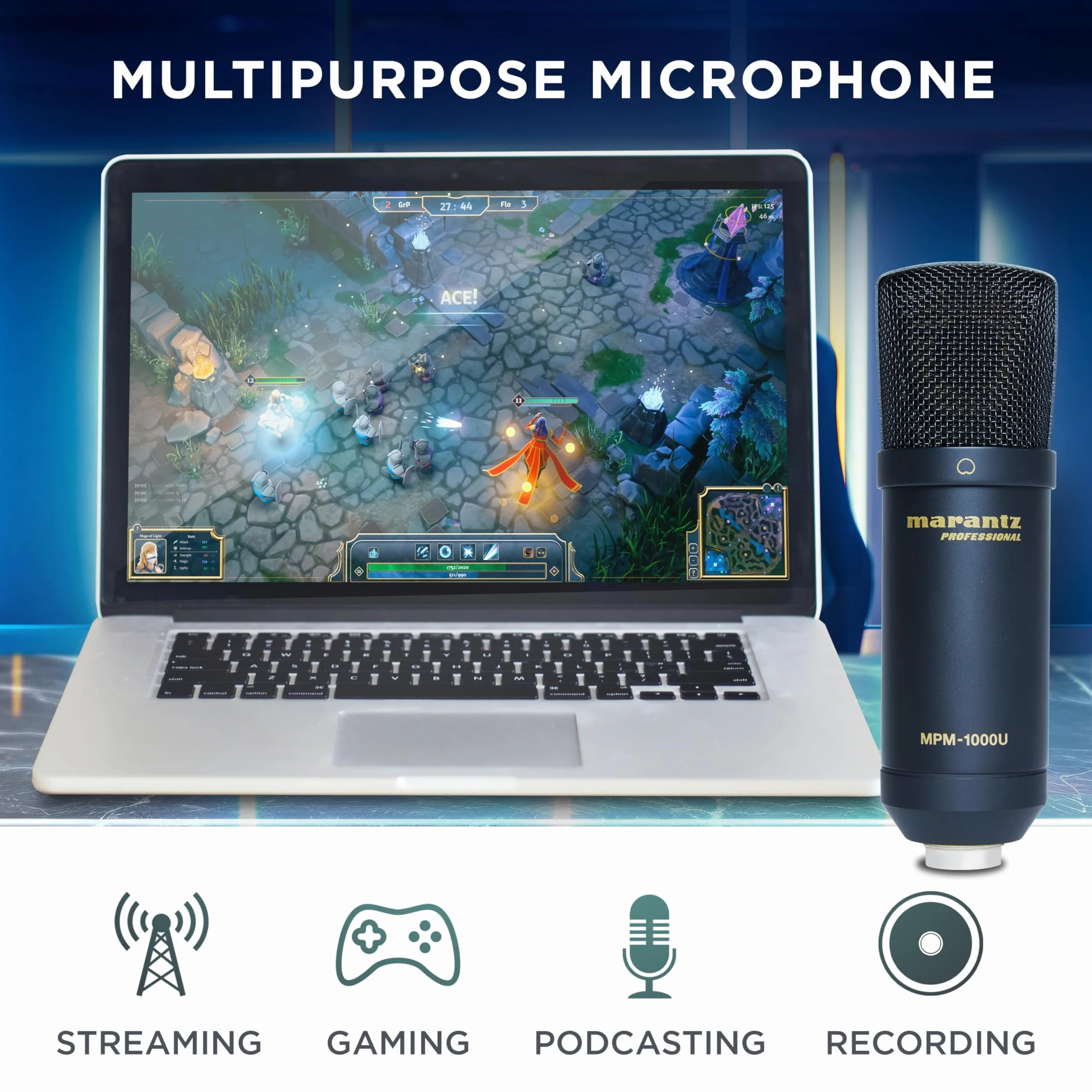 Marantz Professional MPM-1000U - Mikrofon USB z Wbudowanym Interfejsem Audio do Nagrań, Podcastów, Streamingu i Gier
