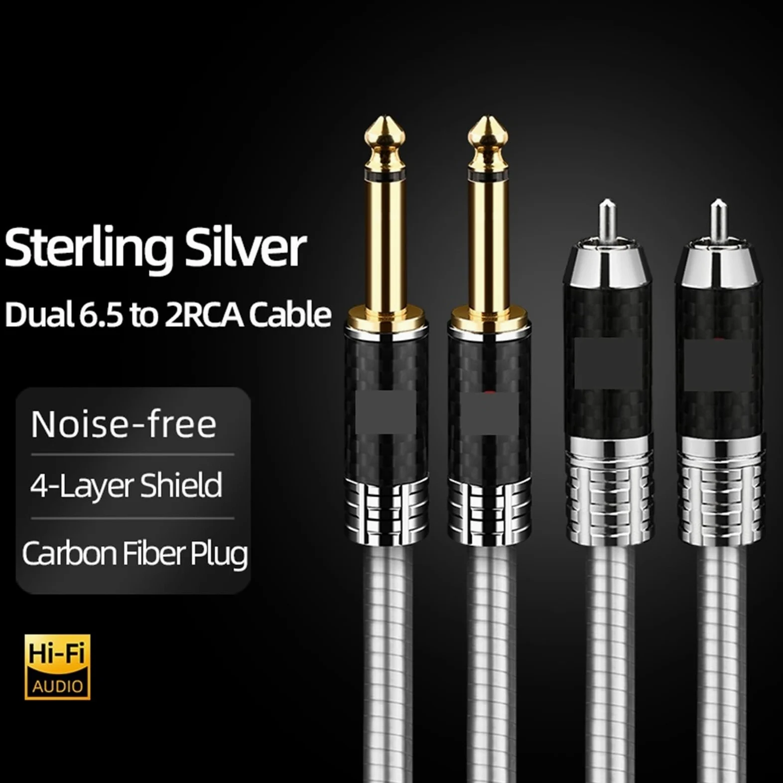 Podwójny kabel audio Hi-end ze srebra wysokiej próby 6,35 mm do podwójnego RCA 1/4" TS Mono Jack Adapter do wzmacniacza gitarowego z głośnikiem (5)